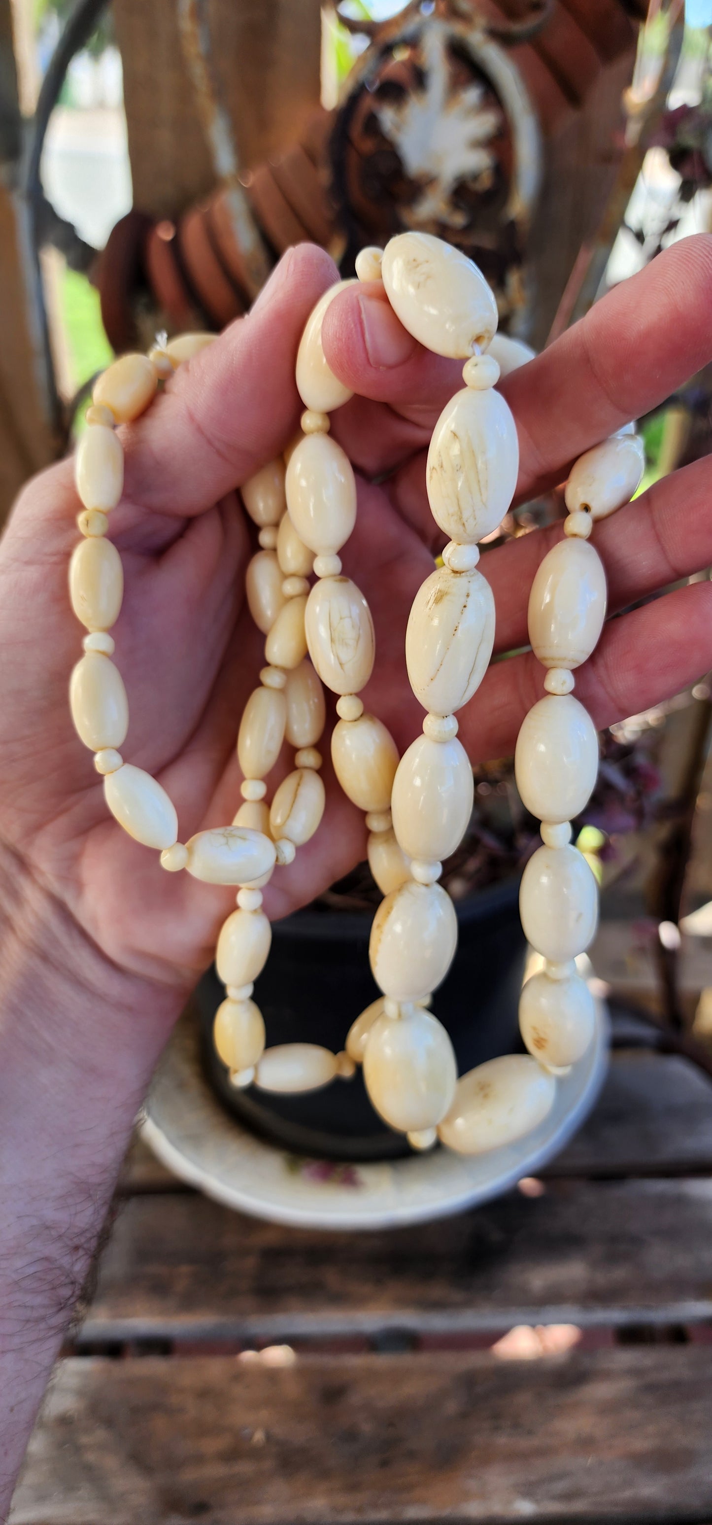 Abosulety stunning Extra length Art Deco Pre-ban Ivory Necklace , Circa 1920's.