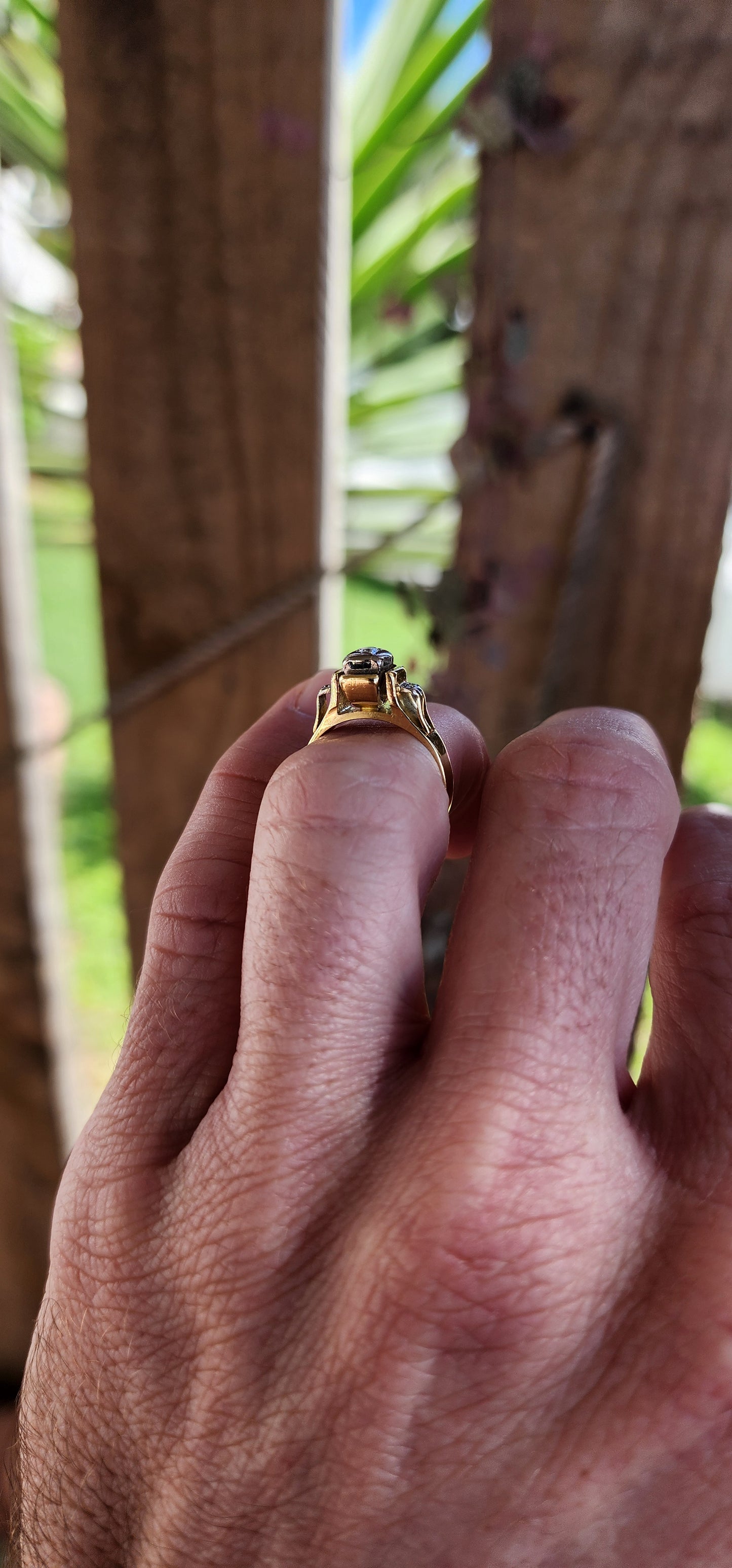 Vintage Mid Century Modern 18ct Yellow/White Gold ring set with three Diamonds.