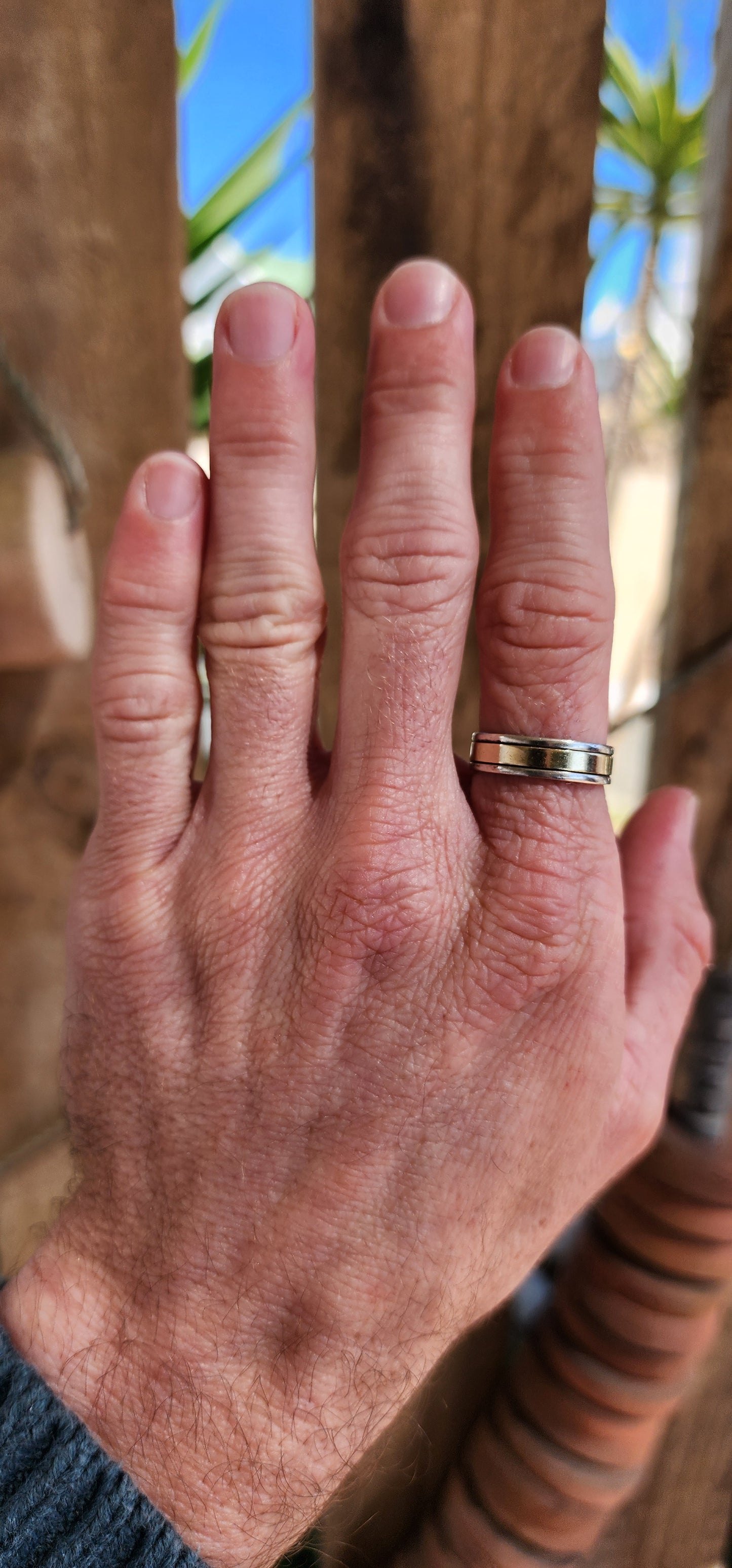 Mens Sterling Silver with 9ct Yellow Gold centre two tone plain ring.