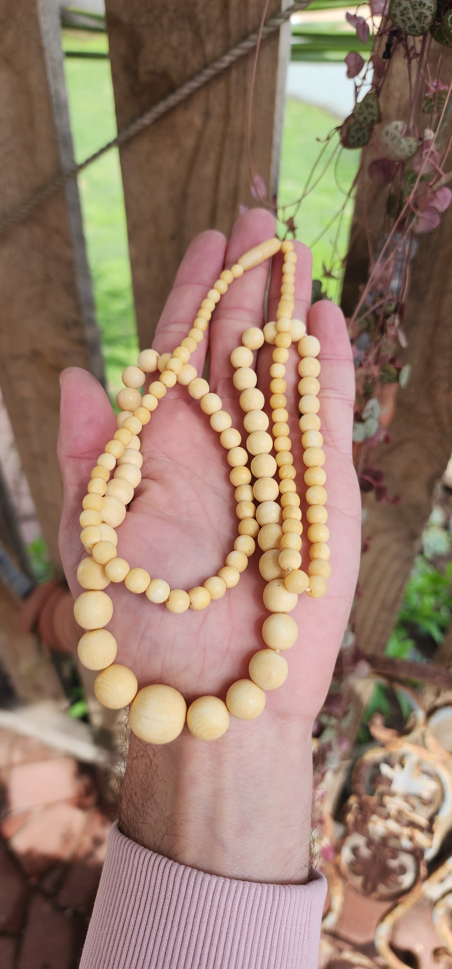 Marvelous Antique extra length pre-ban Ivory beaded necklace .