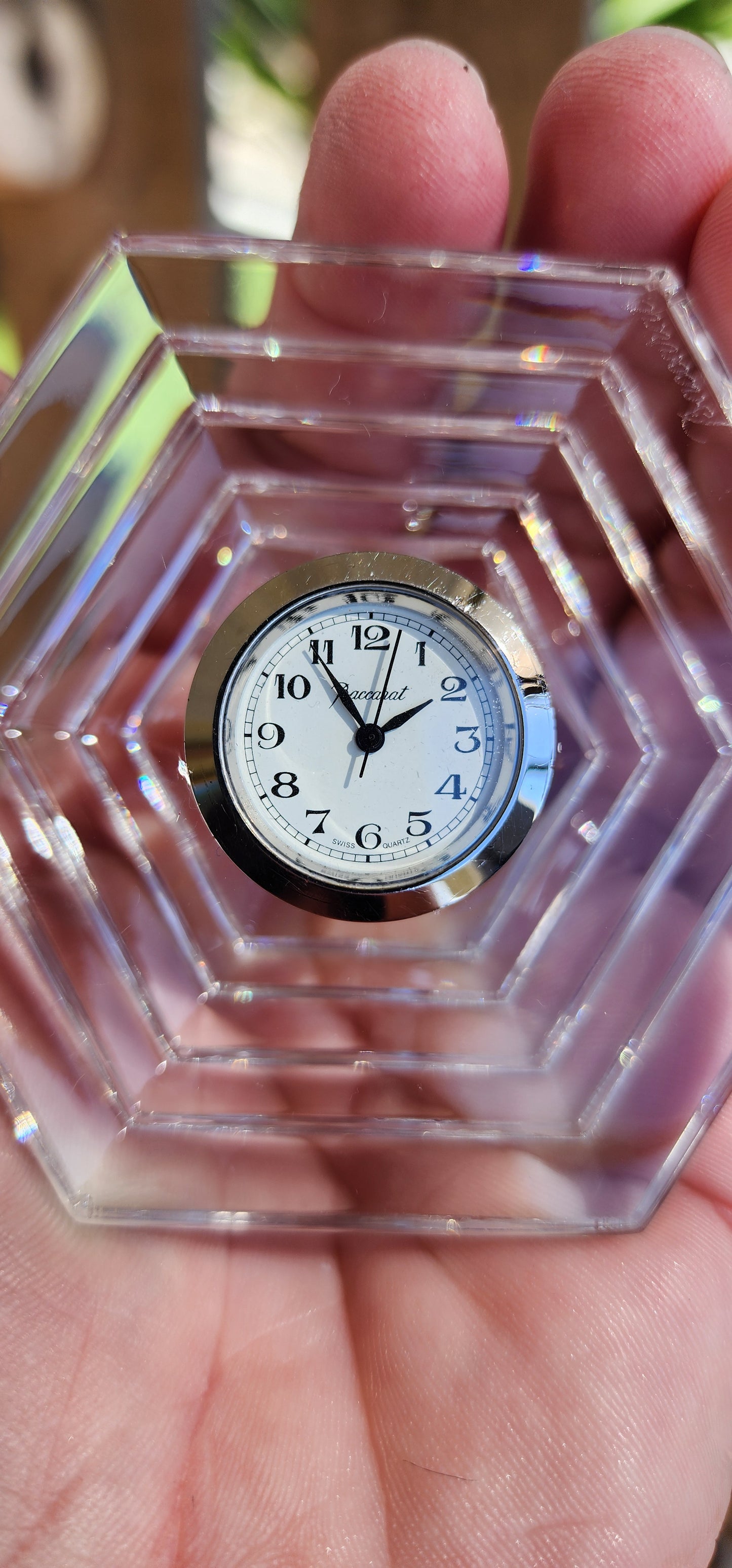 Baccarat France Crystal Orsay Paperweight Quartz Clock.