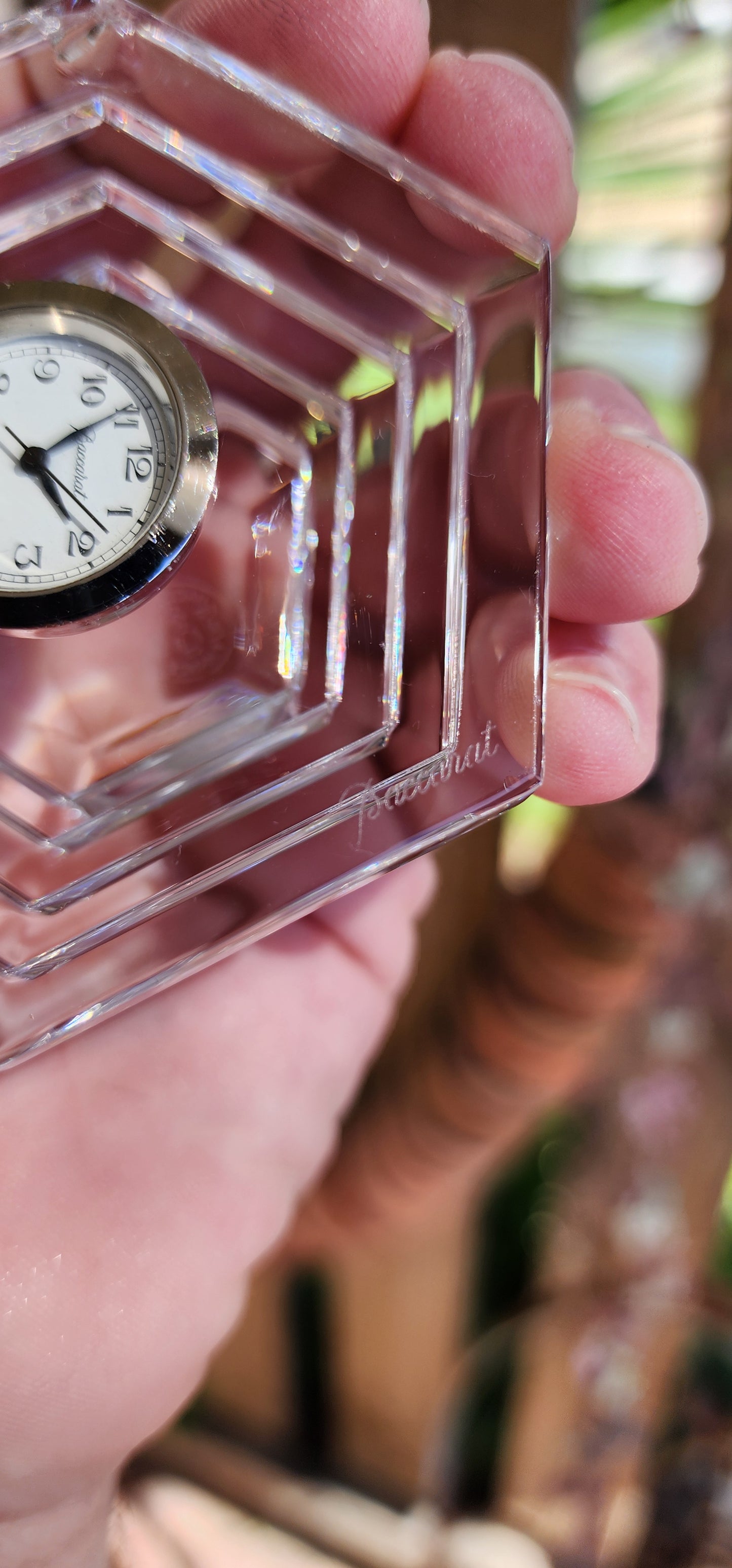 Baccarat France Crystal Orsay Paperweight Quartz Clock.