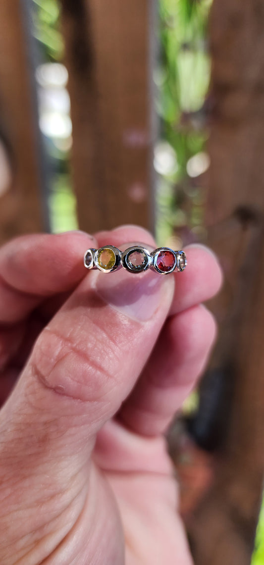 Sterling Silver and Multicolor Sapphire Gemstones Trilogy/Half Eternity ring