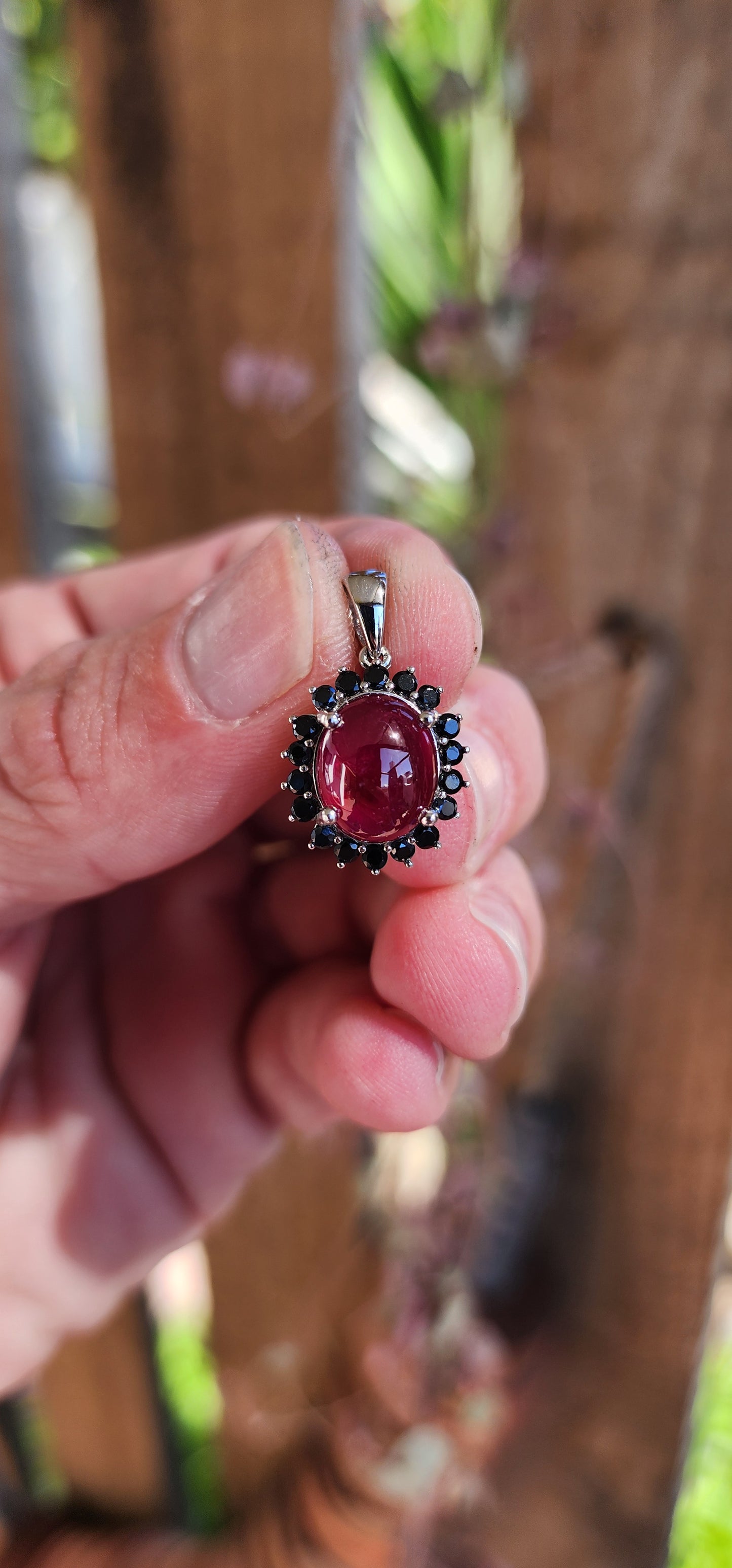 Truely special Sterling Silver ,Red Rubellite and Black Spinel Gemstones pendant on Sterling Silver chain.