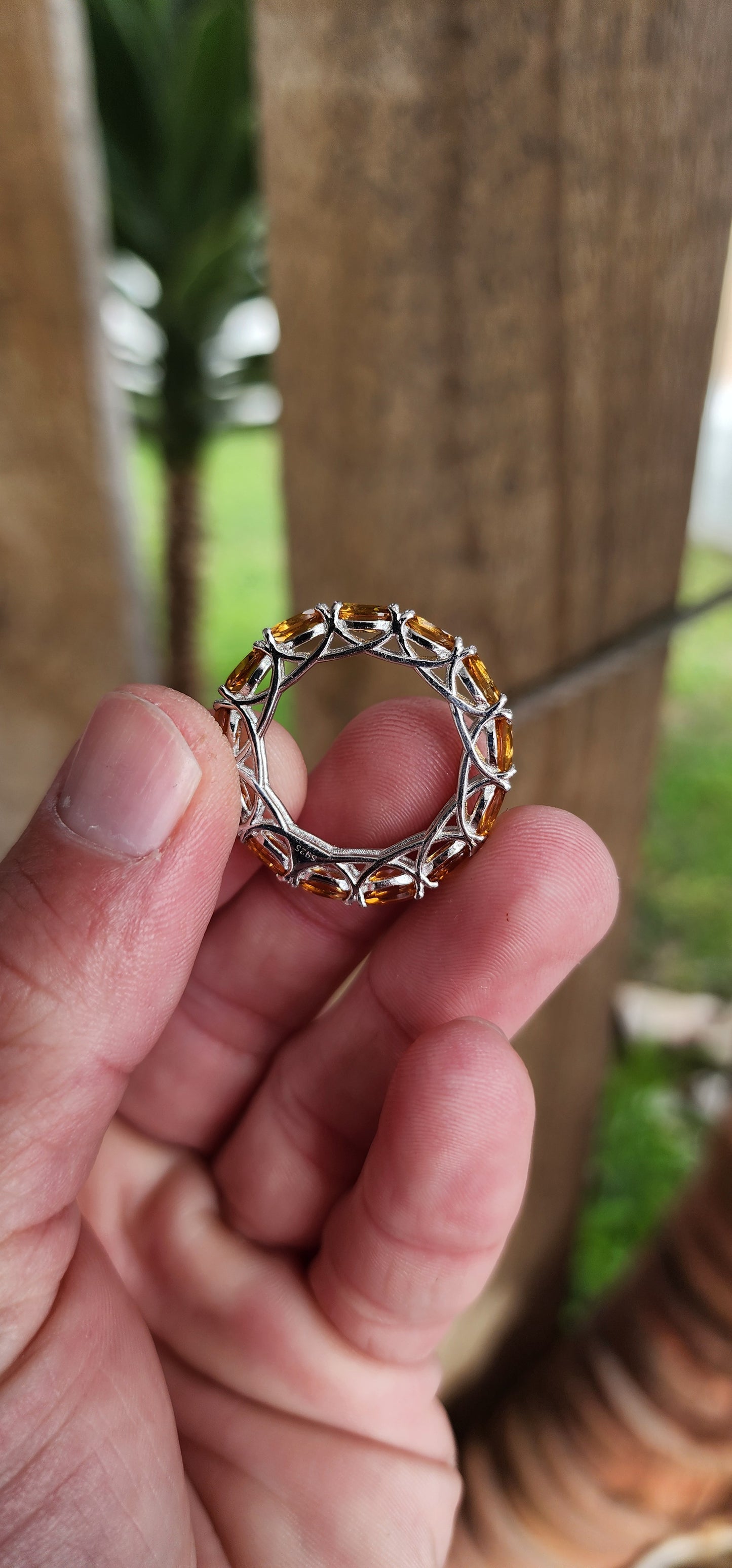 Sterling Silver and Faceted Oval cut Orange Citrine Full Eternity Ring.