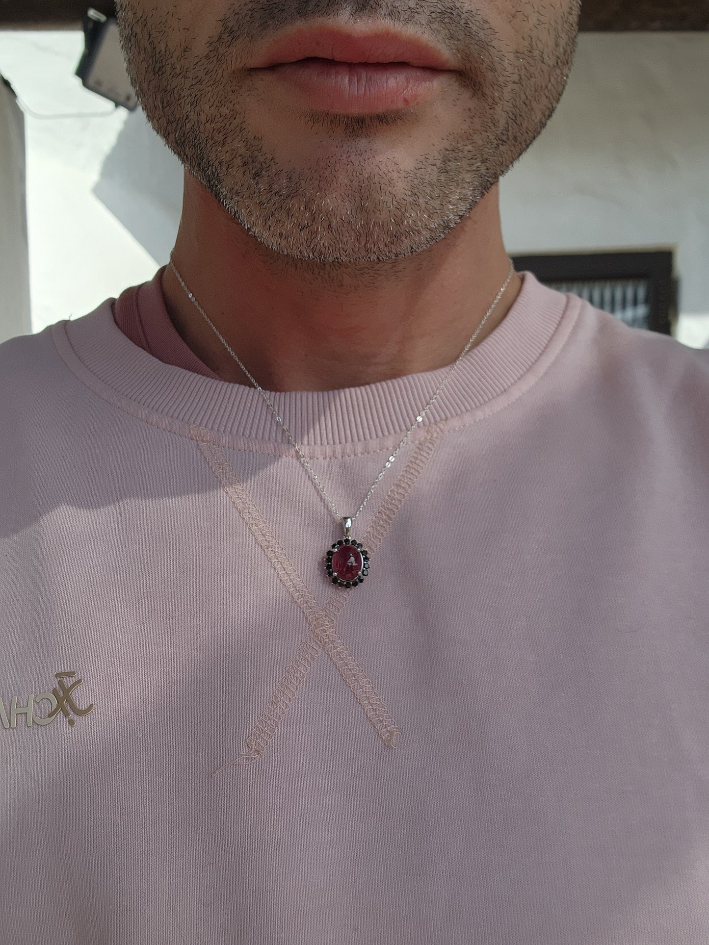 Truely special Sterling Silver ,Red Rubellite and Black Spinel Gemstones pendant on Sterling Silver chain.