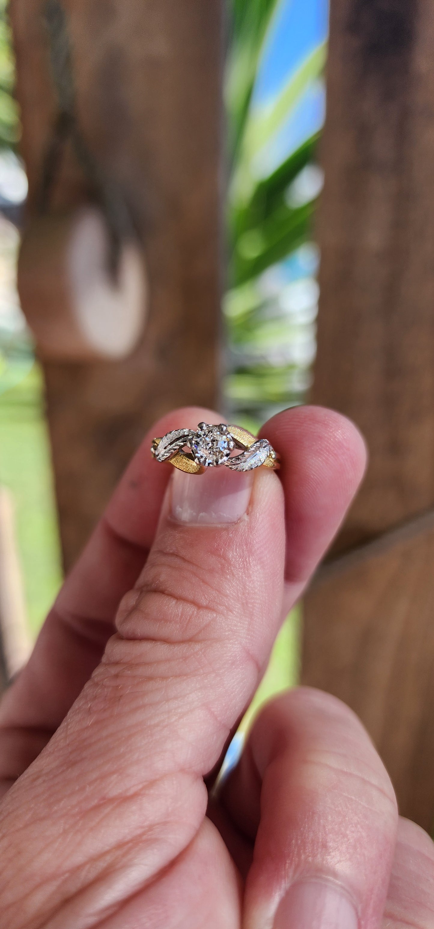 Vintage Engagement Solitaire ring.18ct Yellow and White Gold and generous in size Old Rose Cut Diamond with sooooo much fire !!