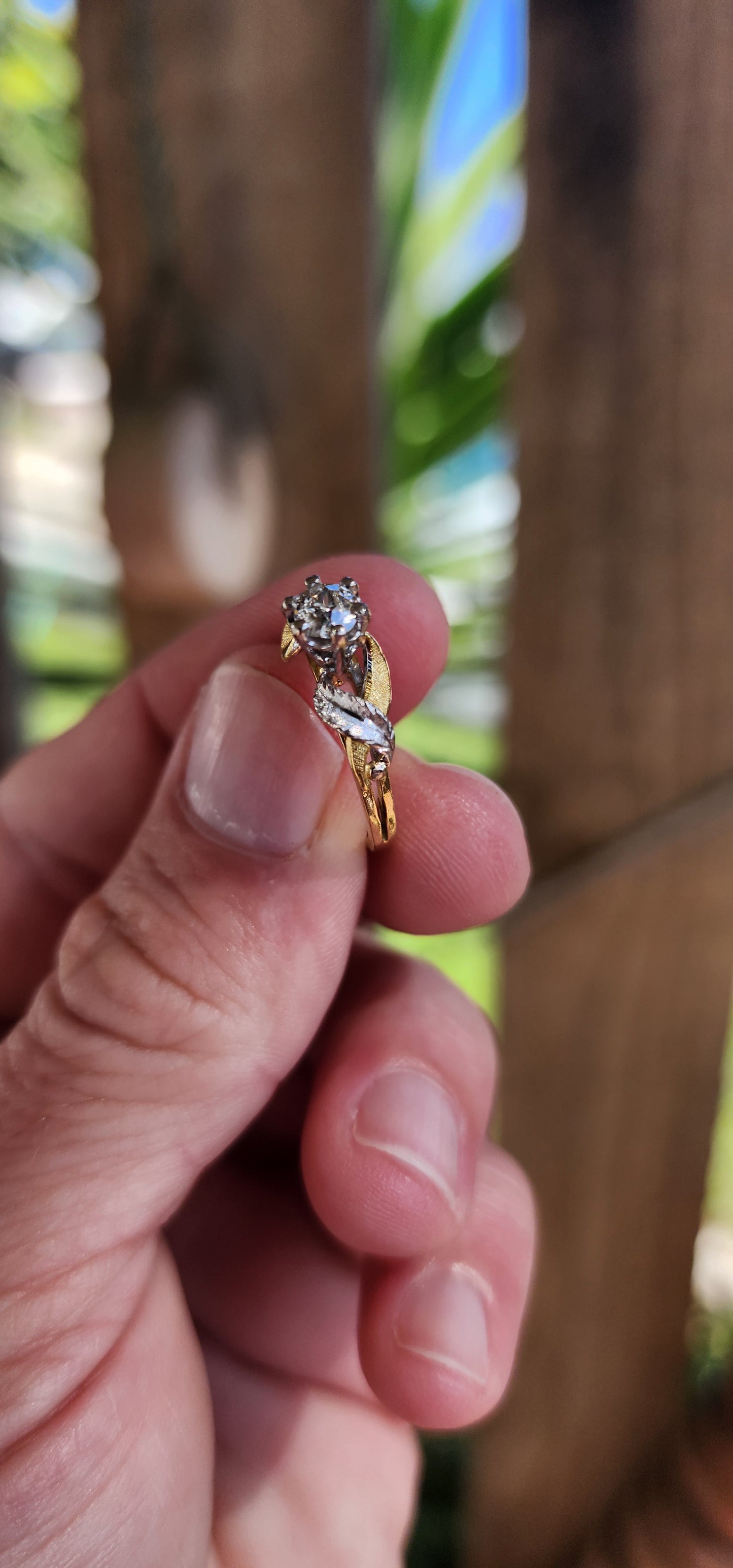 Vintage Engagement Solitaire ring.18ct Yellow and White Gold and generous in size Old Rose Cut Diamond with sooooo much fire !!