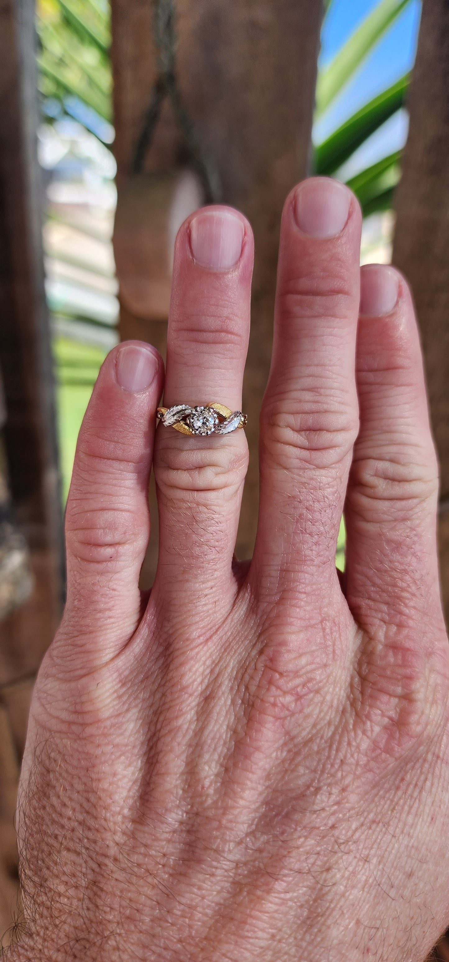 Vintage Engagement Solitaire ring.18ct Yellow and White Gold and generous in size Old Rose Cut Diamond with sooooo much fire !!