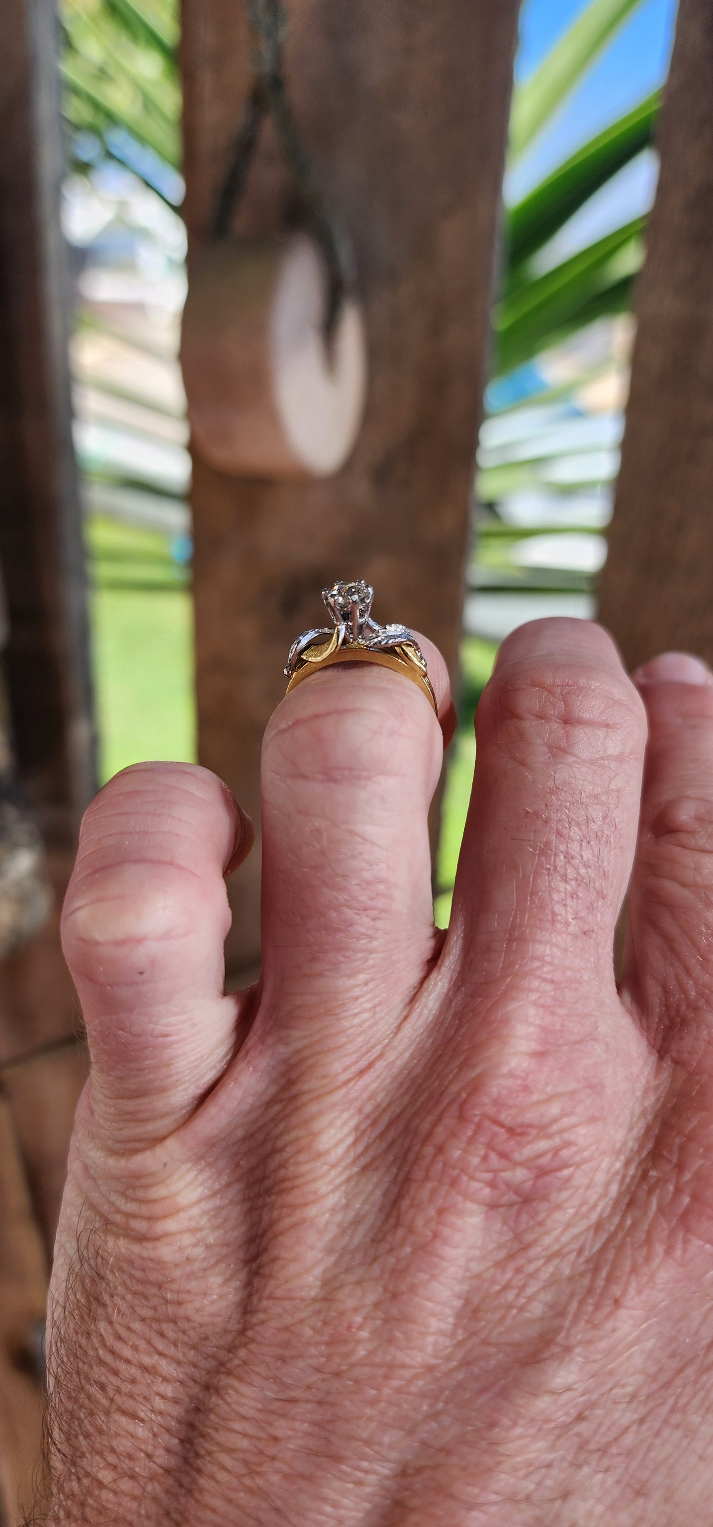 Vintage Engagement Solitaire ring.18ct Yellow and White Gold and generous in size Old Rose Cut Diamond with sooooo much fire !!