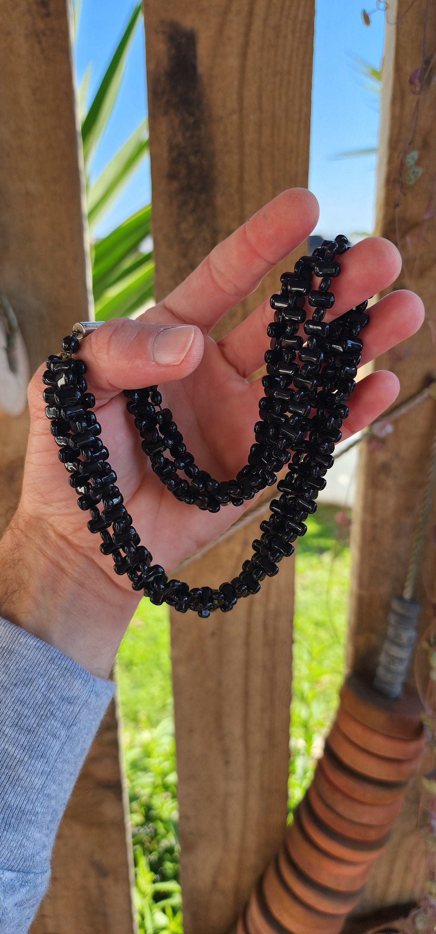 Spectacular 3 strand Brown/Black Tourmaline beaded necklace.