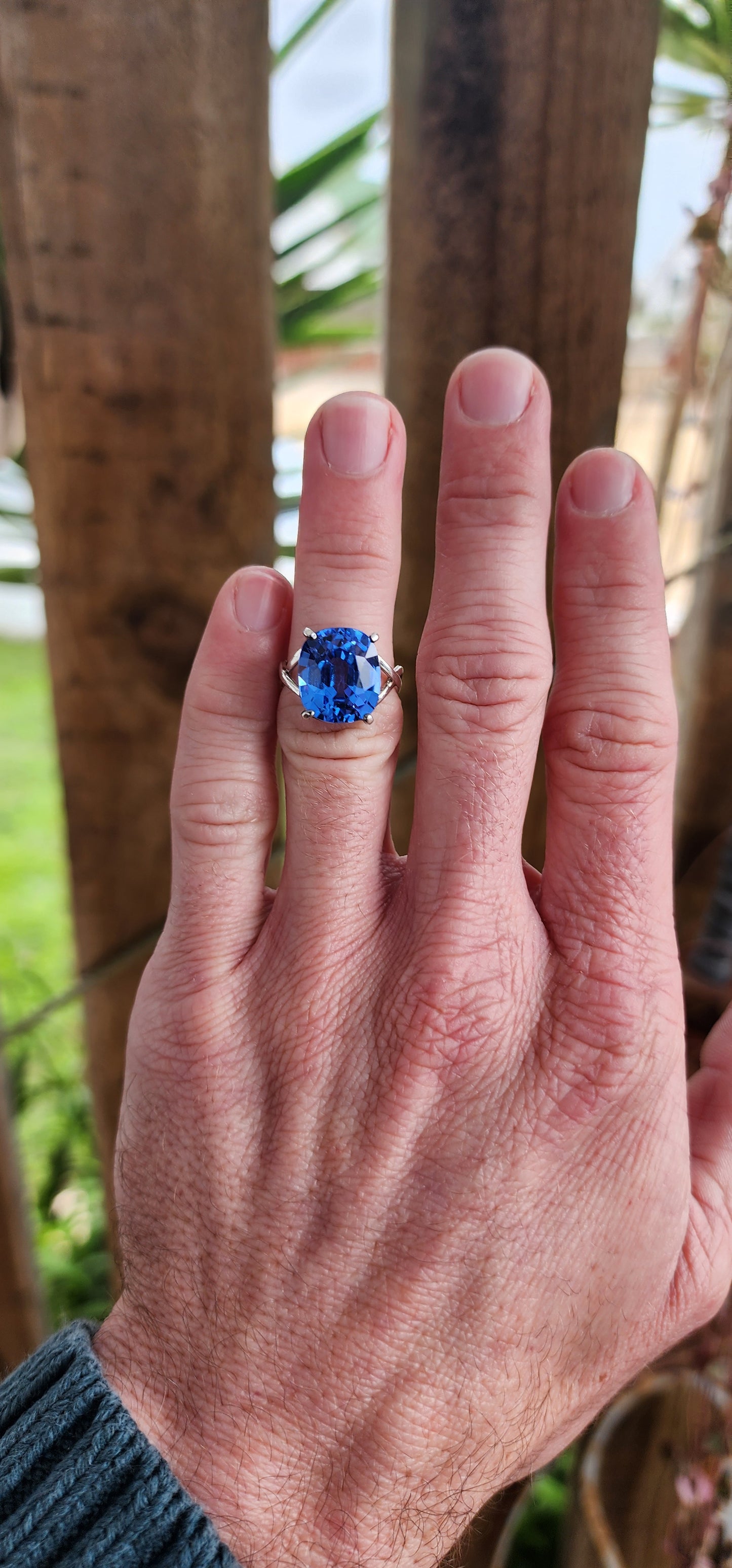 Beautiful Sterling Silver and generous in size Rectangular Cushion Cut Swiss Blue Topaz Gemstone cocktail/dress ring.