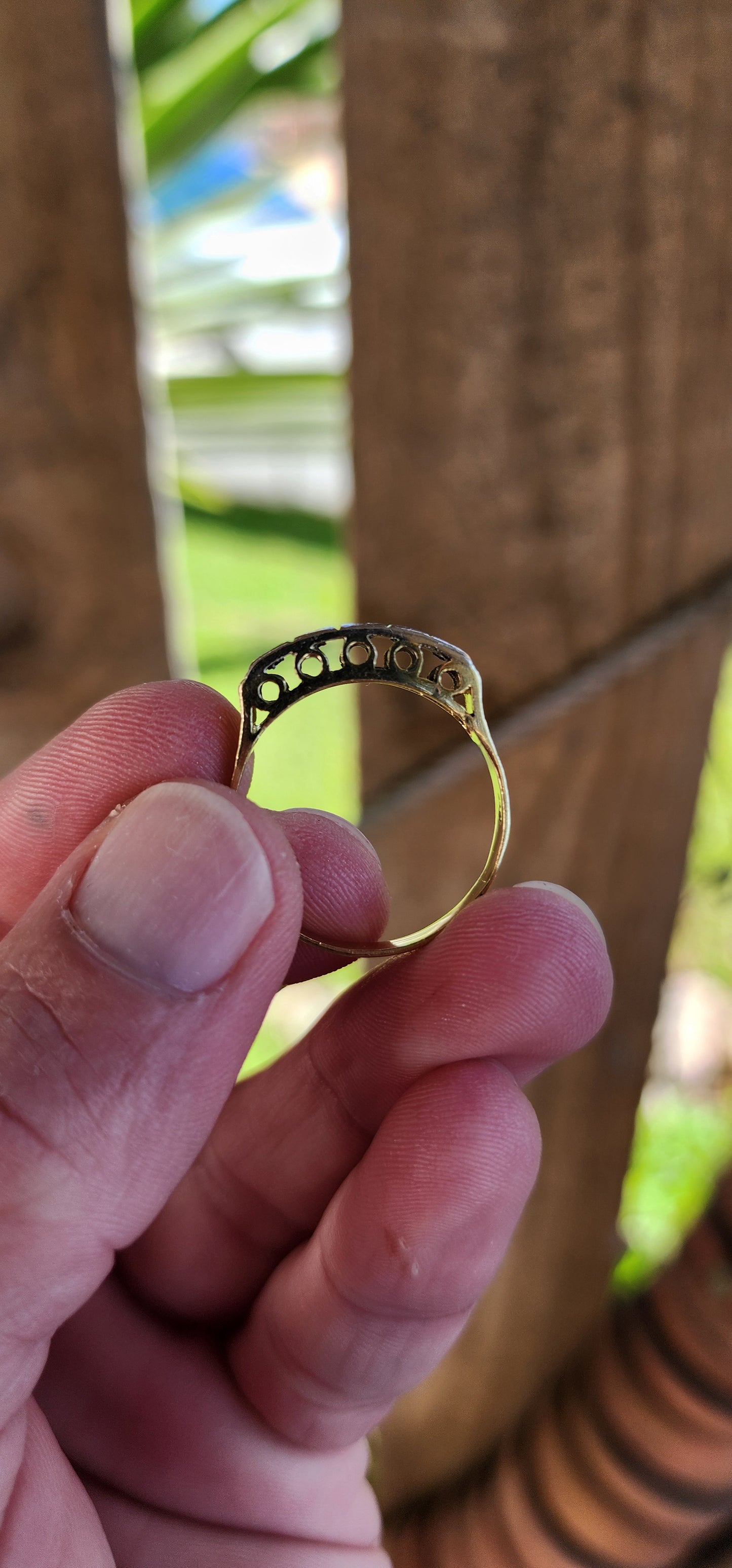 Impressive Vintage Deco style 18ct Yellow Gold and Diamond double row Eternity ring featuring 10x small well matched Brilliant Round Cut Diamonds which are very sparkly and set in two parallel rows in Square set bezel mounts.