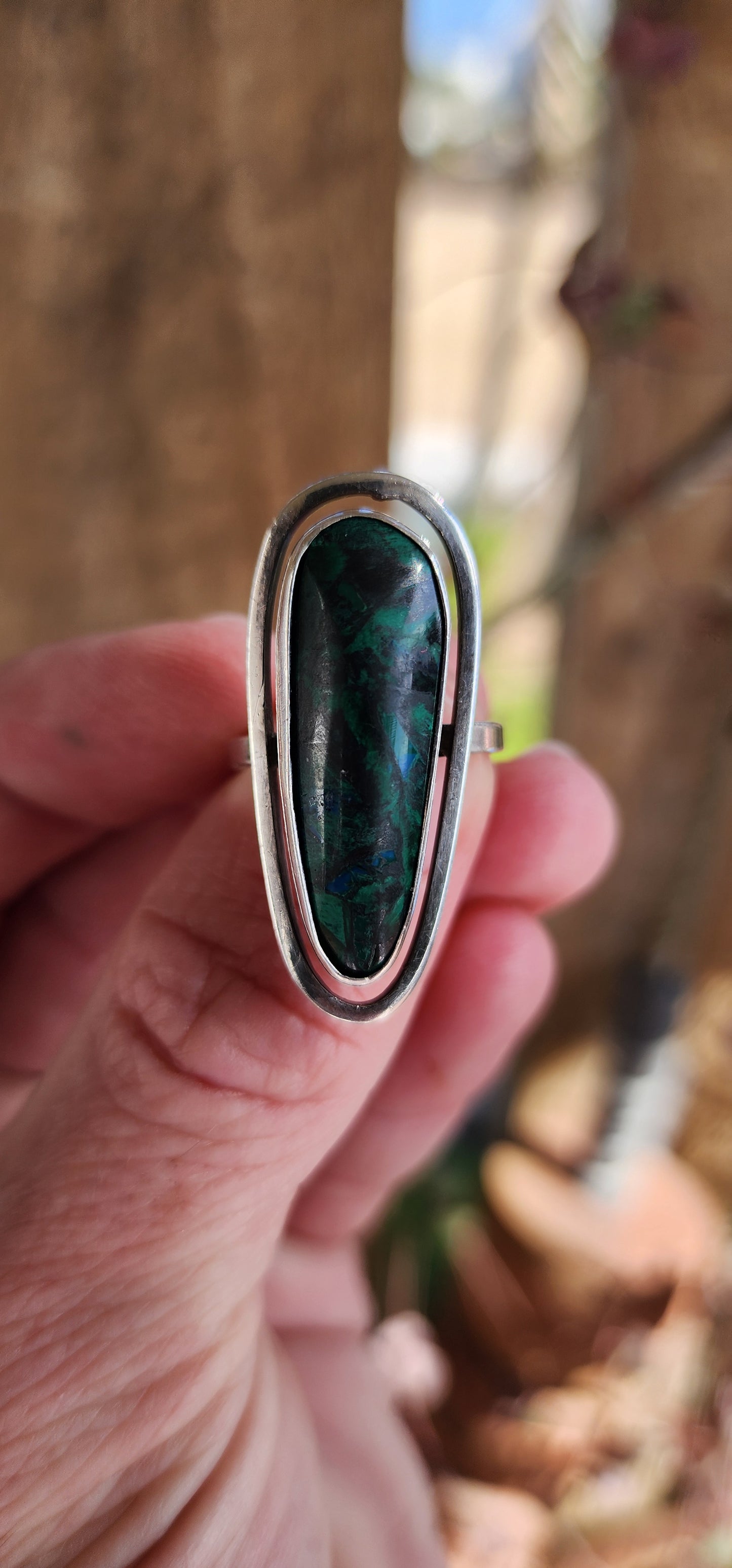 Sought after beauty.This is an absolutely beautiful Vintage Modernist Sterling Silver and Eilat Cabochon ring.