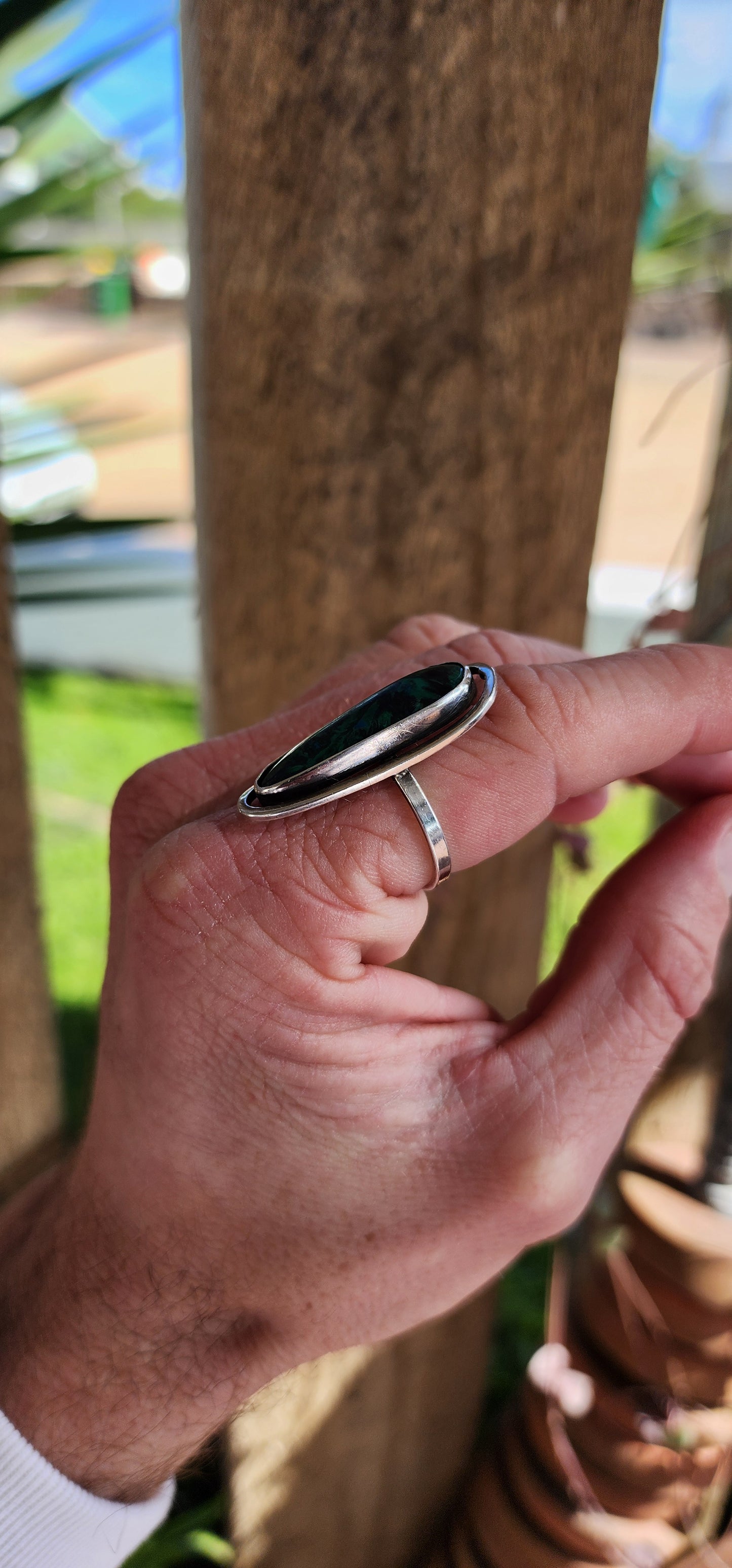 Sought after beauty.This is an absolutely beautiful Vintage Modernist Sterling Silver and Eilat Cabochon ring.