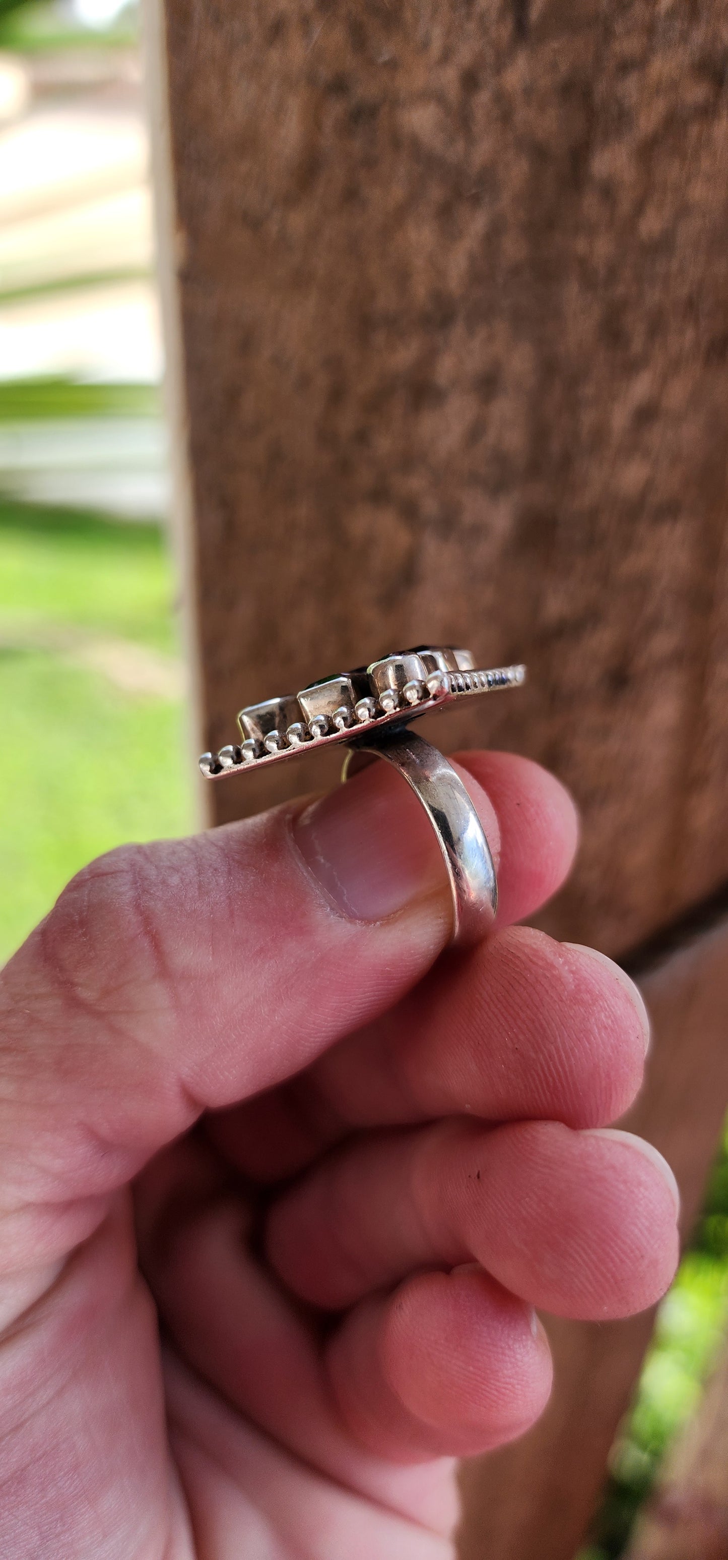 Gorgeous and chunky Sterling Silver Bohemian statement cluster ring - Bezel/tube set with Oval and Square cut Amethyst Gemstones.