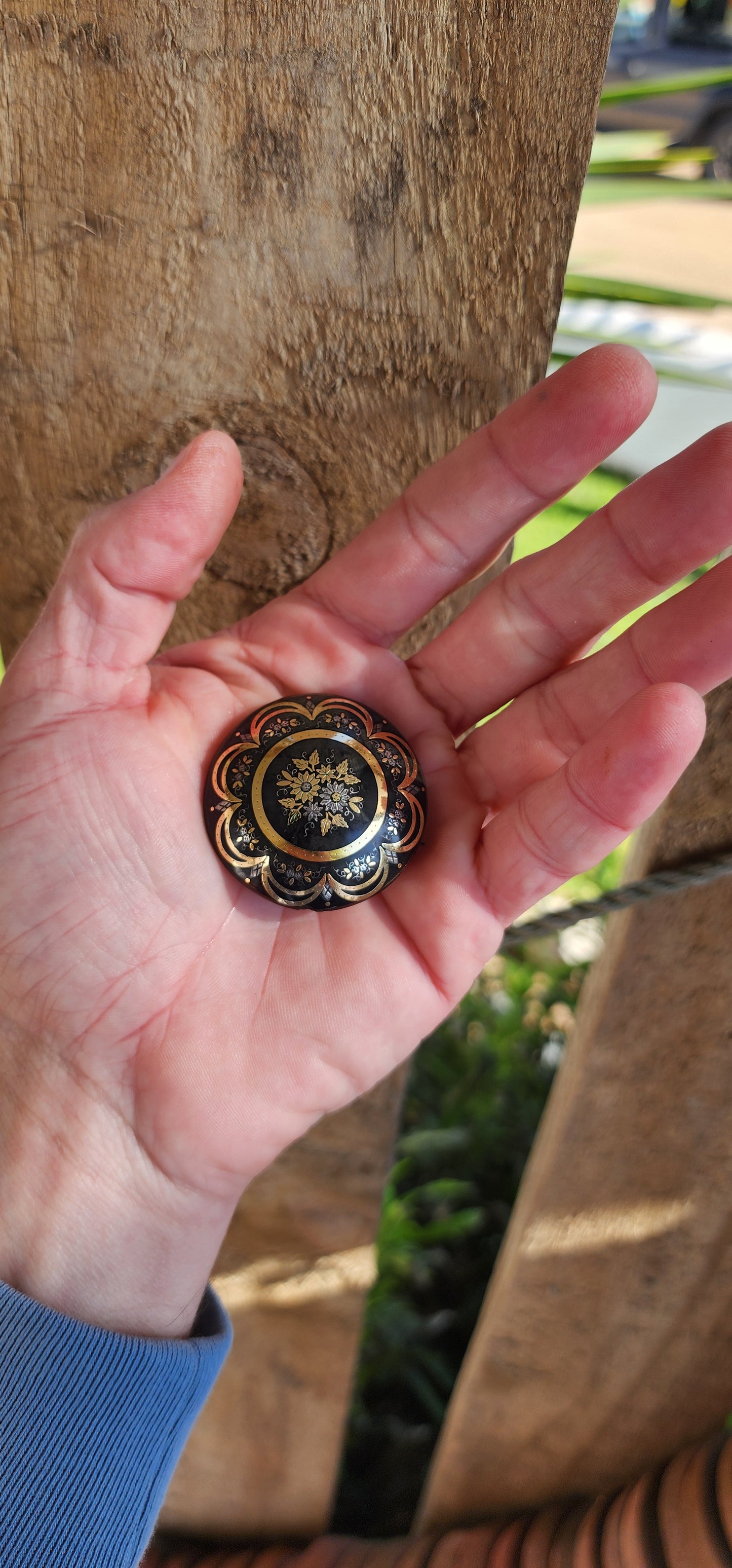 Antique Victorian circa 1870's Tortoise Shell and Gold/Silver Pique brooch.