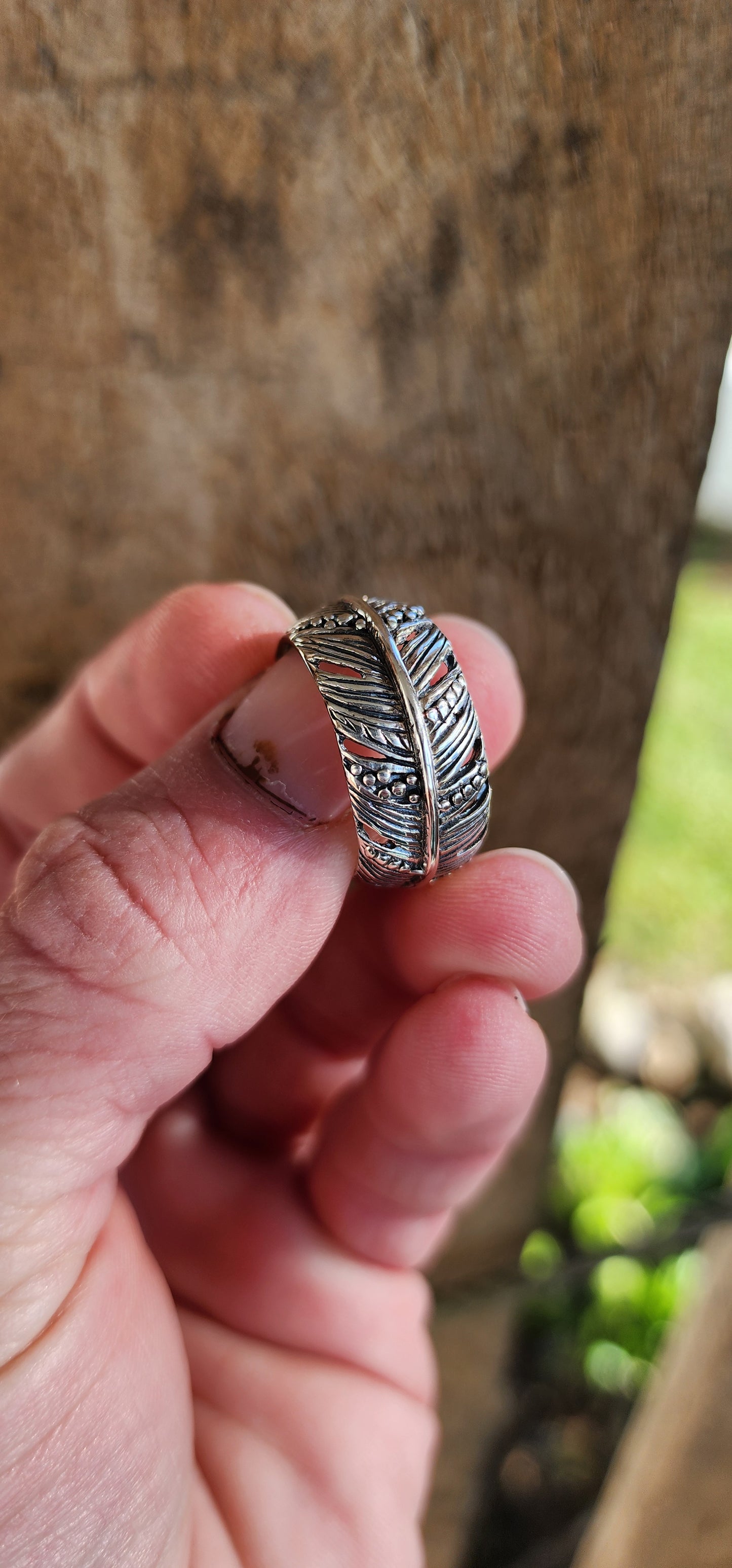 The Falcon" ring - Gorgeous Sterling Silver Unisex Feather motif Full Eterenity style ring - The Feather design going all the way around the band.