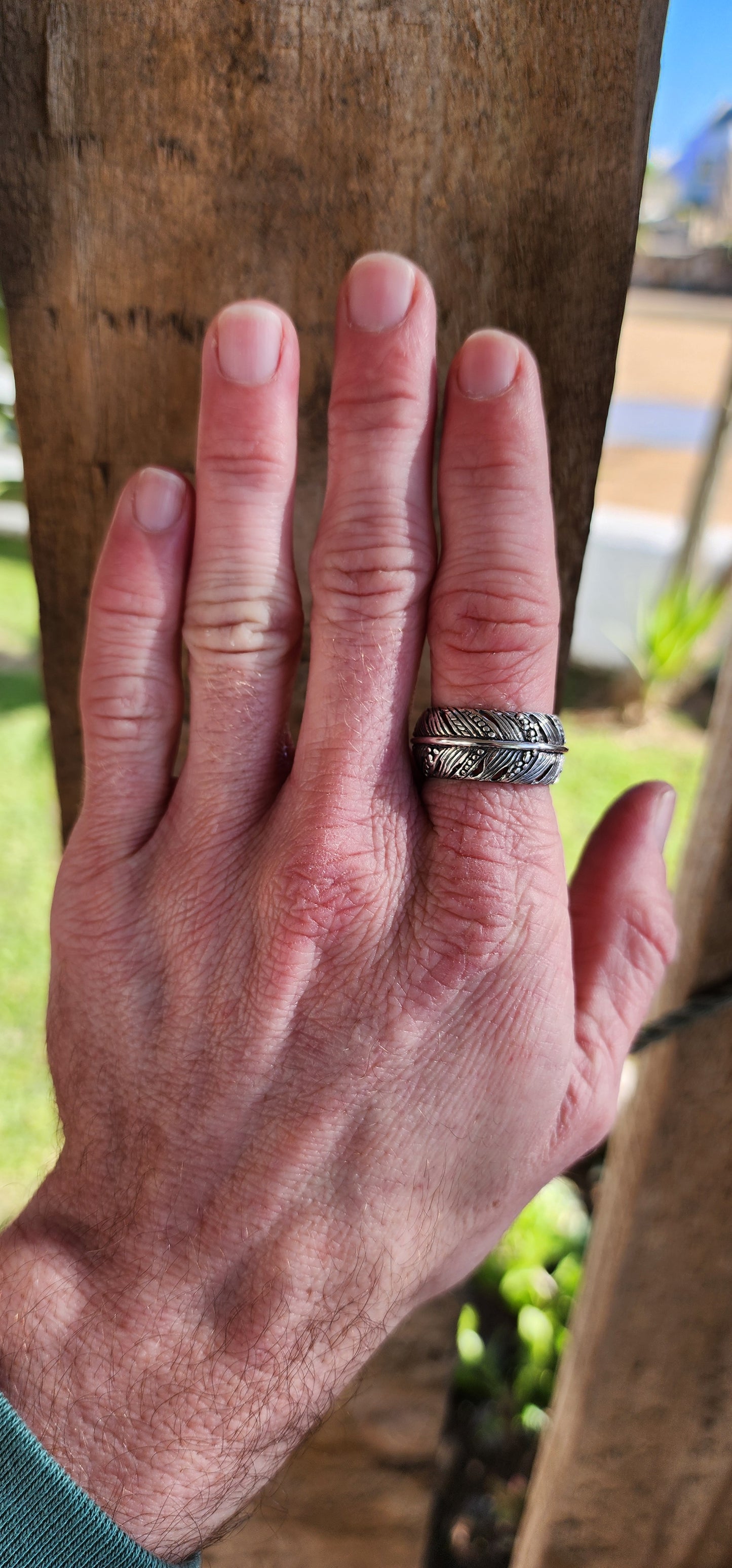 The Falcon" ring - Gorgeous Sterling Silver Unisex Feather motif Full Eterenity style ring - The Feather design going all the way around the band.