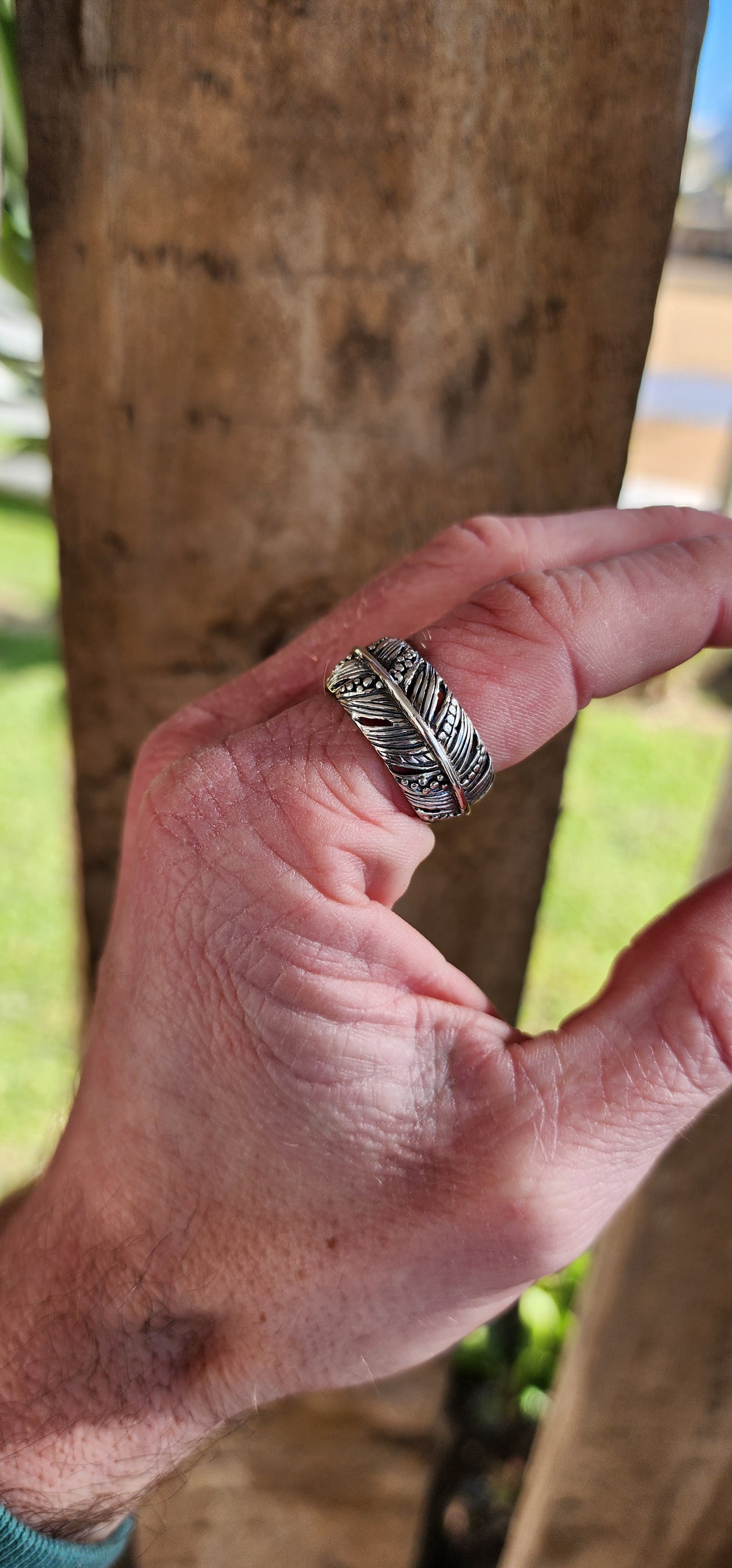 The Falcon" ring - Gorgeous Sterling Silver Unisex Feather motif Full Eterenity style ring - The Feather design going all the way around the band.