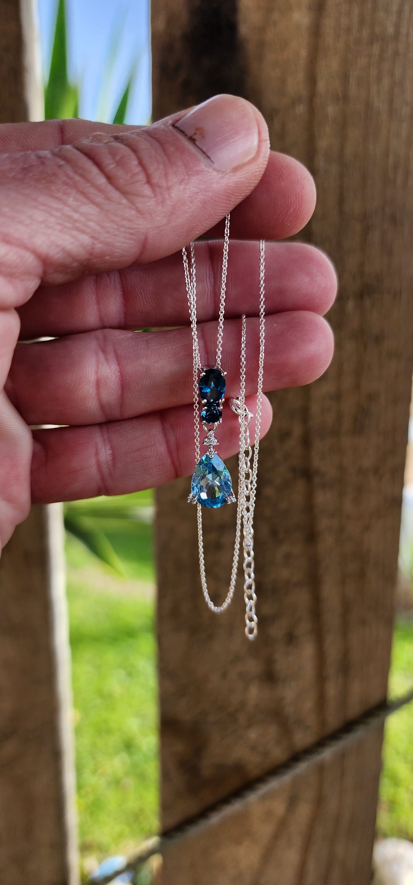 Matching set : Sterling Silver and Blue Topaz ring and pendant on chain.