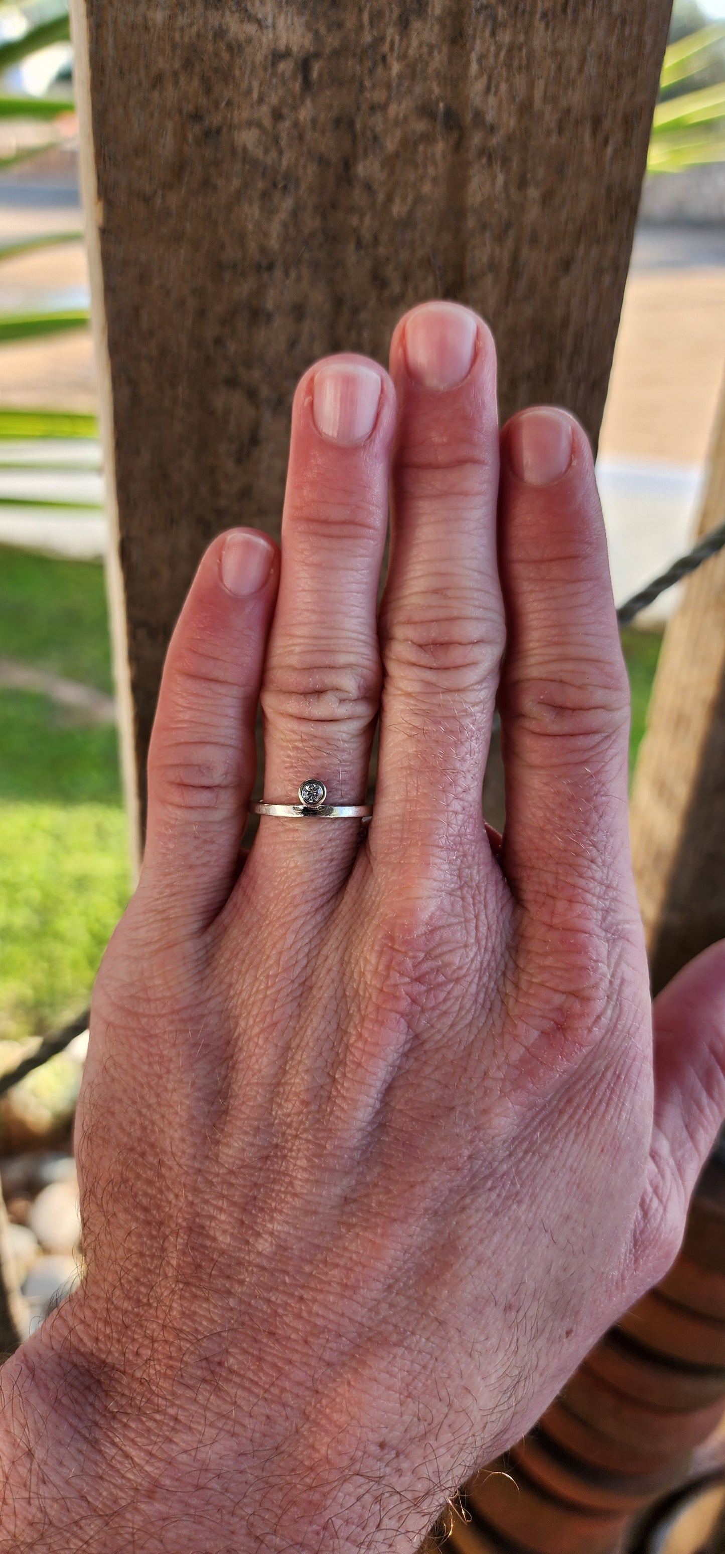 The perfect stacking companion ! 9ct White Gold Solitaire ring - bezel/tube set with a Natural sparkly Round Brilliant Diamond.