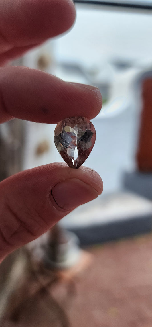 Natural 8ct Pear Cut Rutilated Brazilian White Quartz Gemstone.