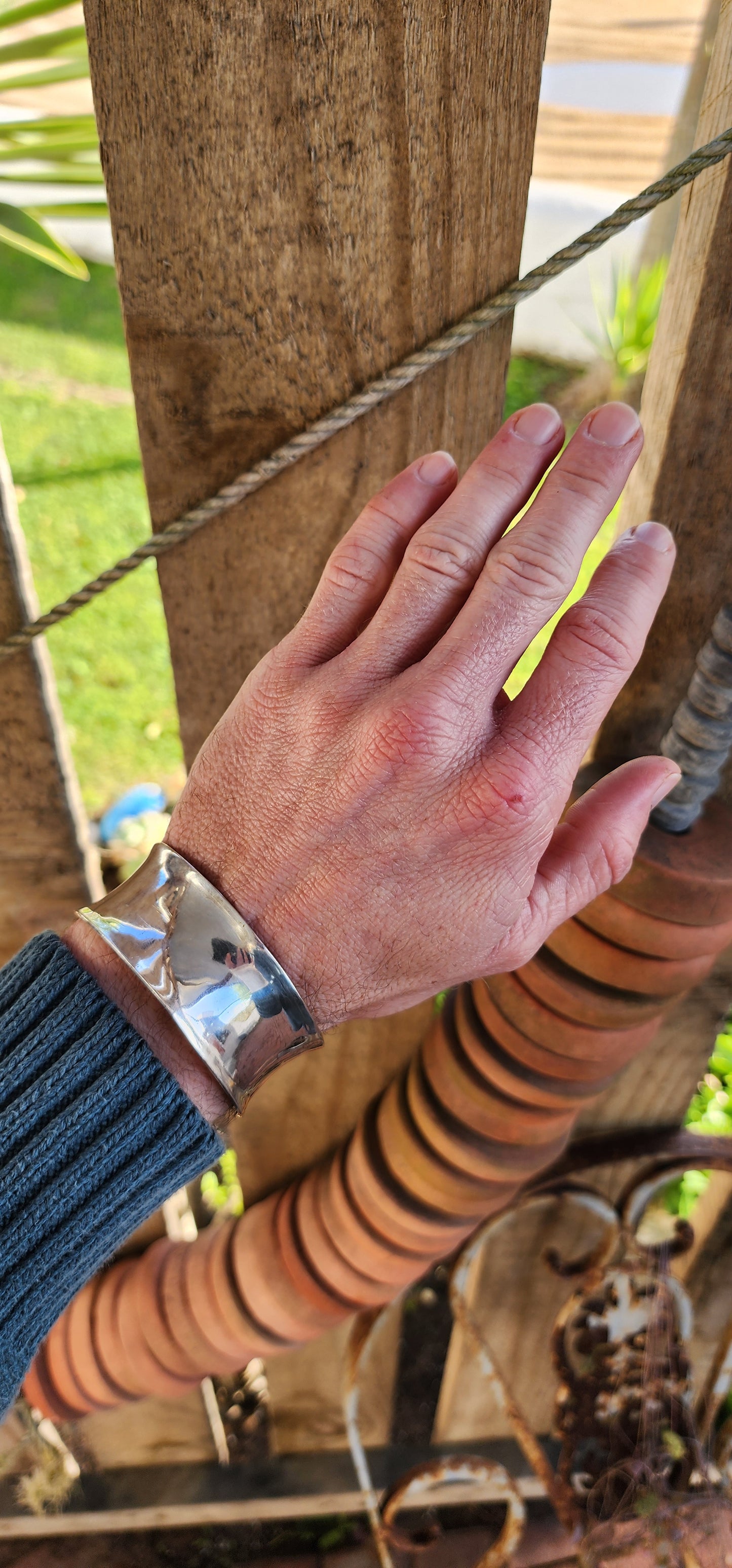 Chunky and stylish Sterling Silver open Cuff bangle.