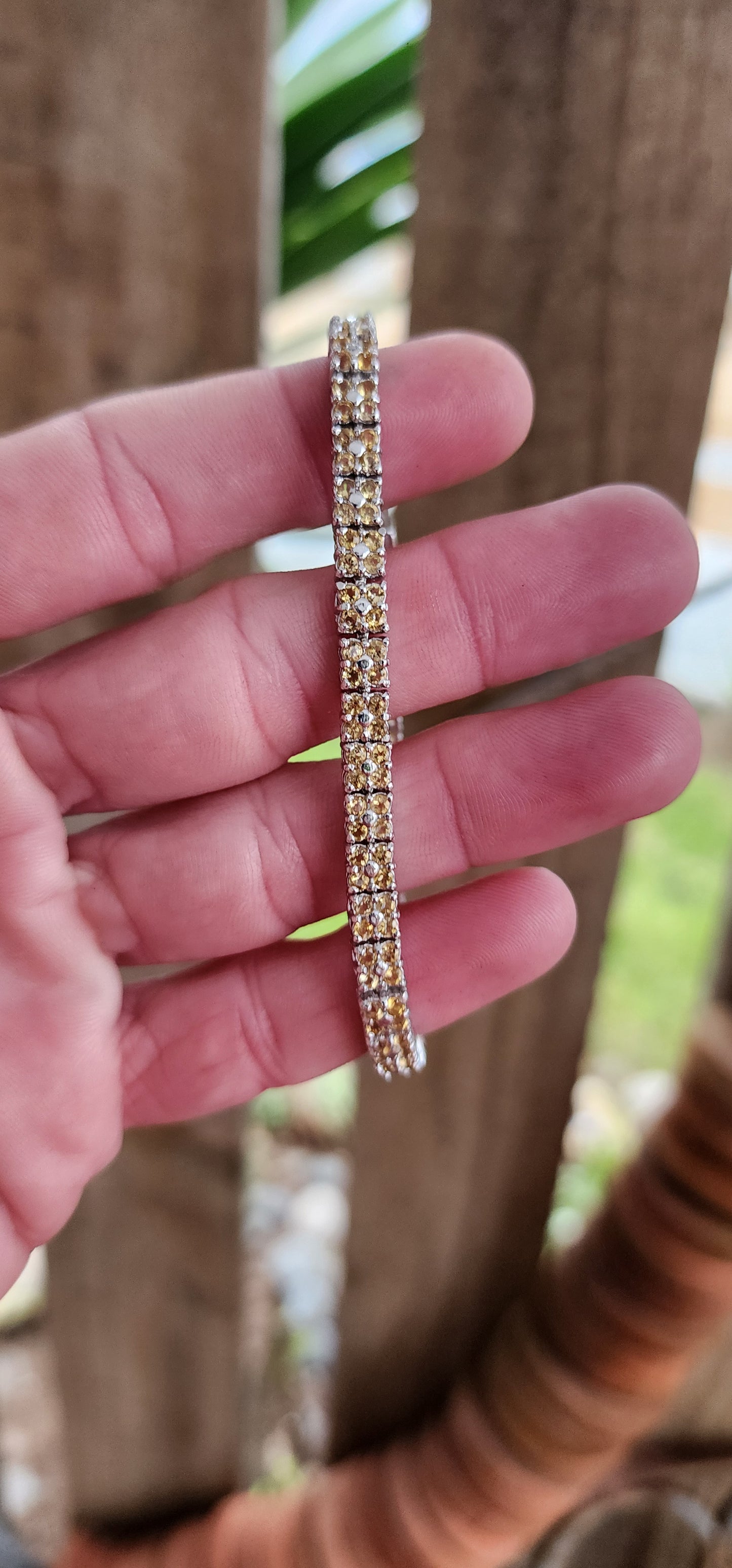 Alluring Sterling Silver and Round cut Citrine Gemstones mutli row Tennis bracelet - Perfectly unisex.