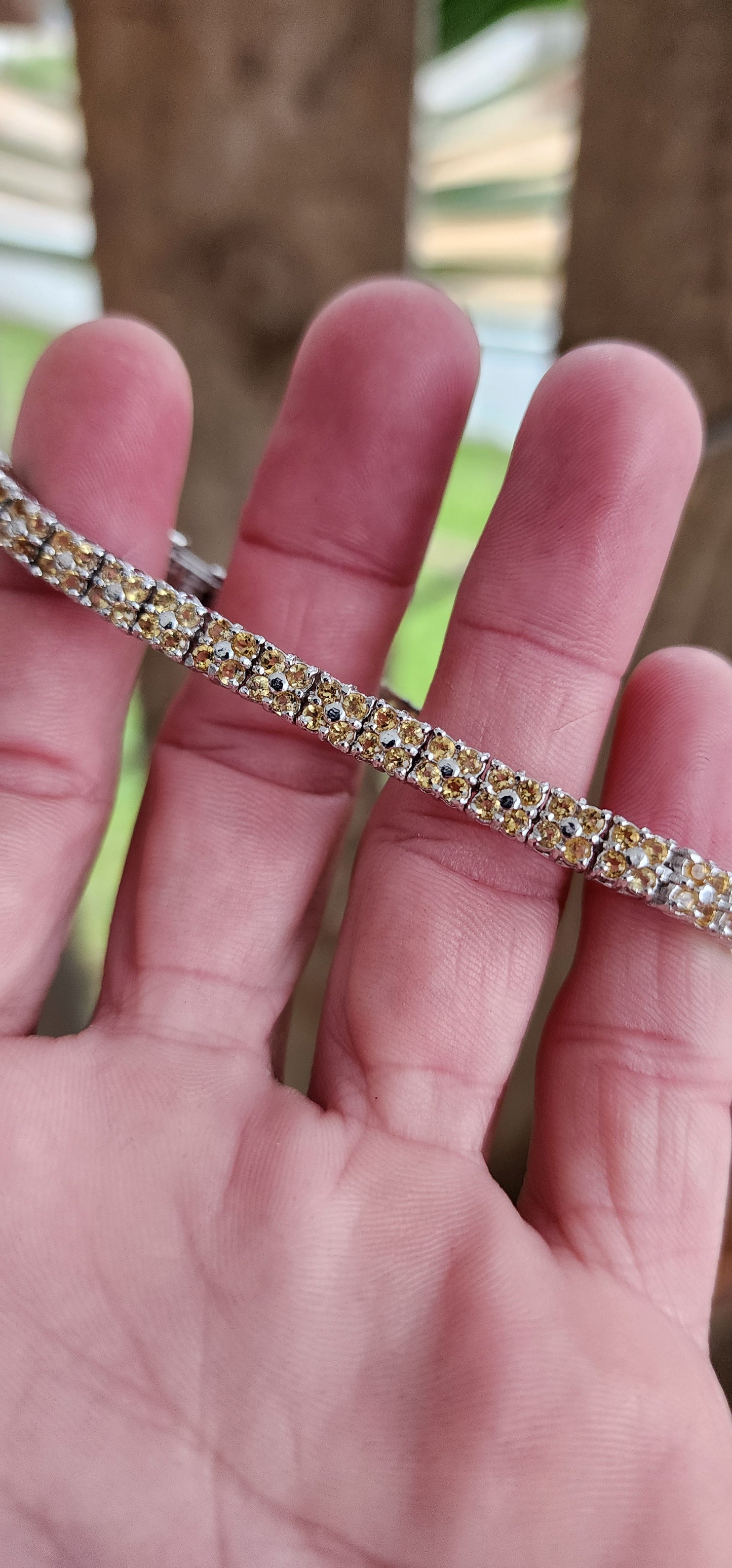 Alluring Sterling Silver and Round cut Citrine Gemstones mutli row Tennis bracelet - Perfectly unisex.