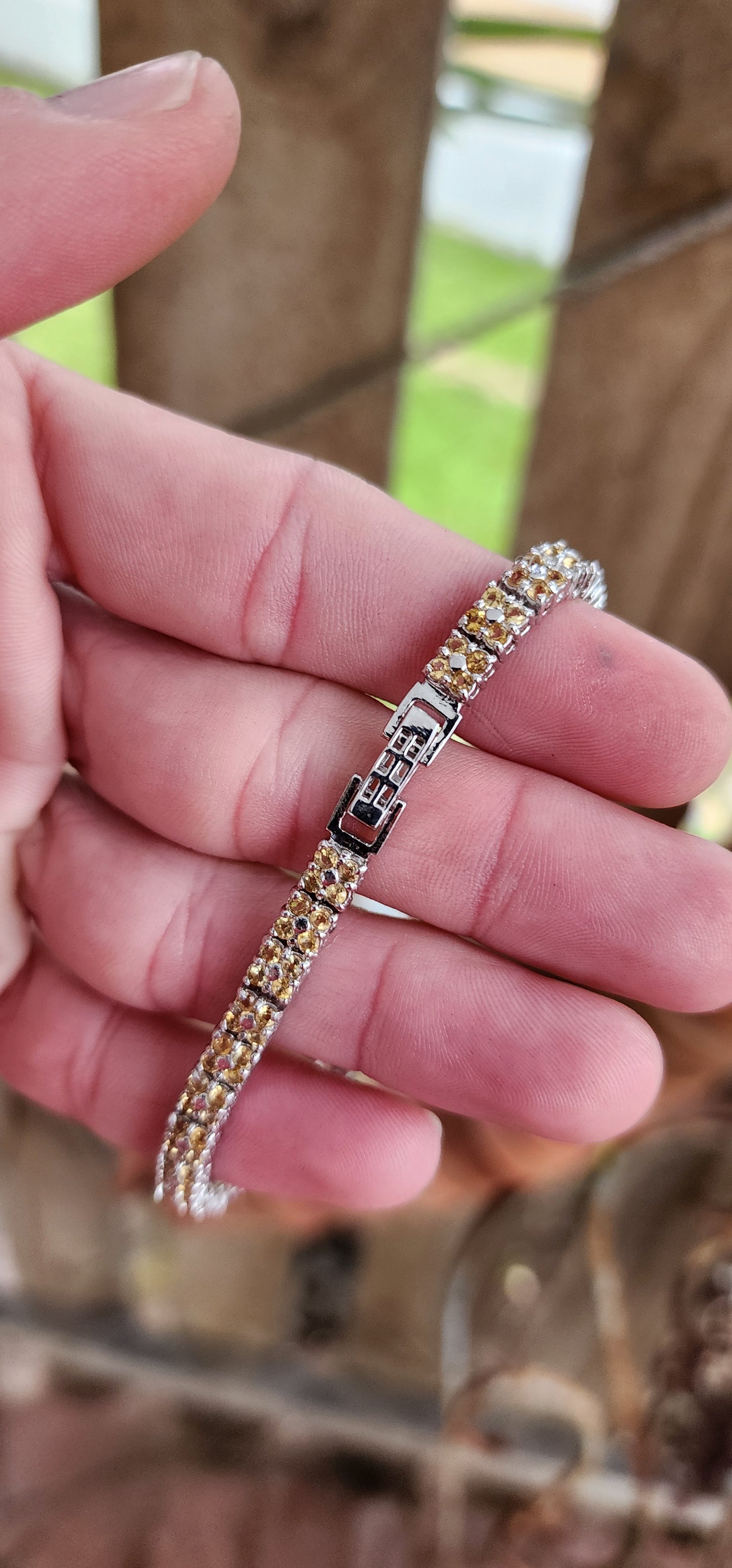 Alluring Sterling Silver and Round cut Citrine Gemstones mutli row Tennis bracelet - Perfectly unisex.