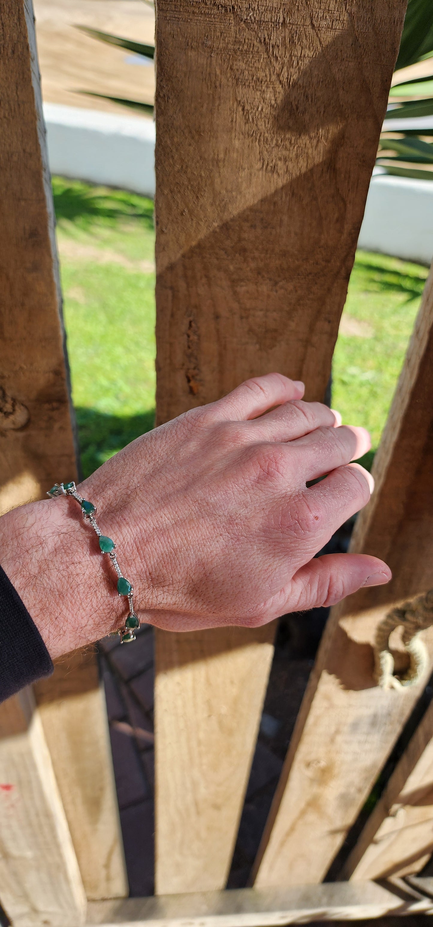 Exotic Natural Emeralds and Sterling Silver adjustable Tennis style bracelet.