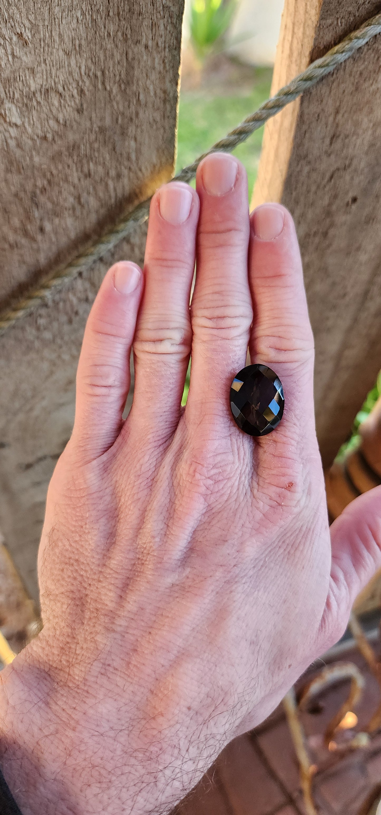 Large Natural 21.5ct Oval Rose Cut Smoky Quartz Gemstone.