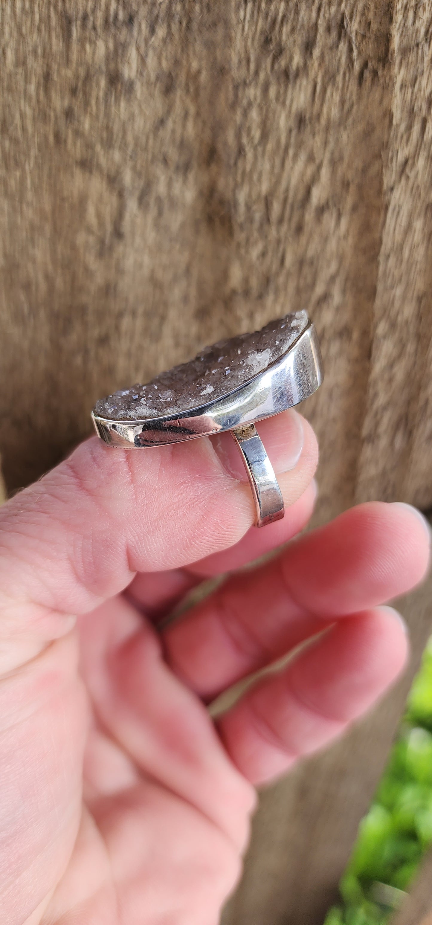 Chunky handmade Sterling Silver and Druzy Quartz Ring .