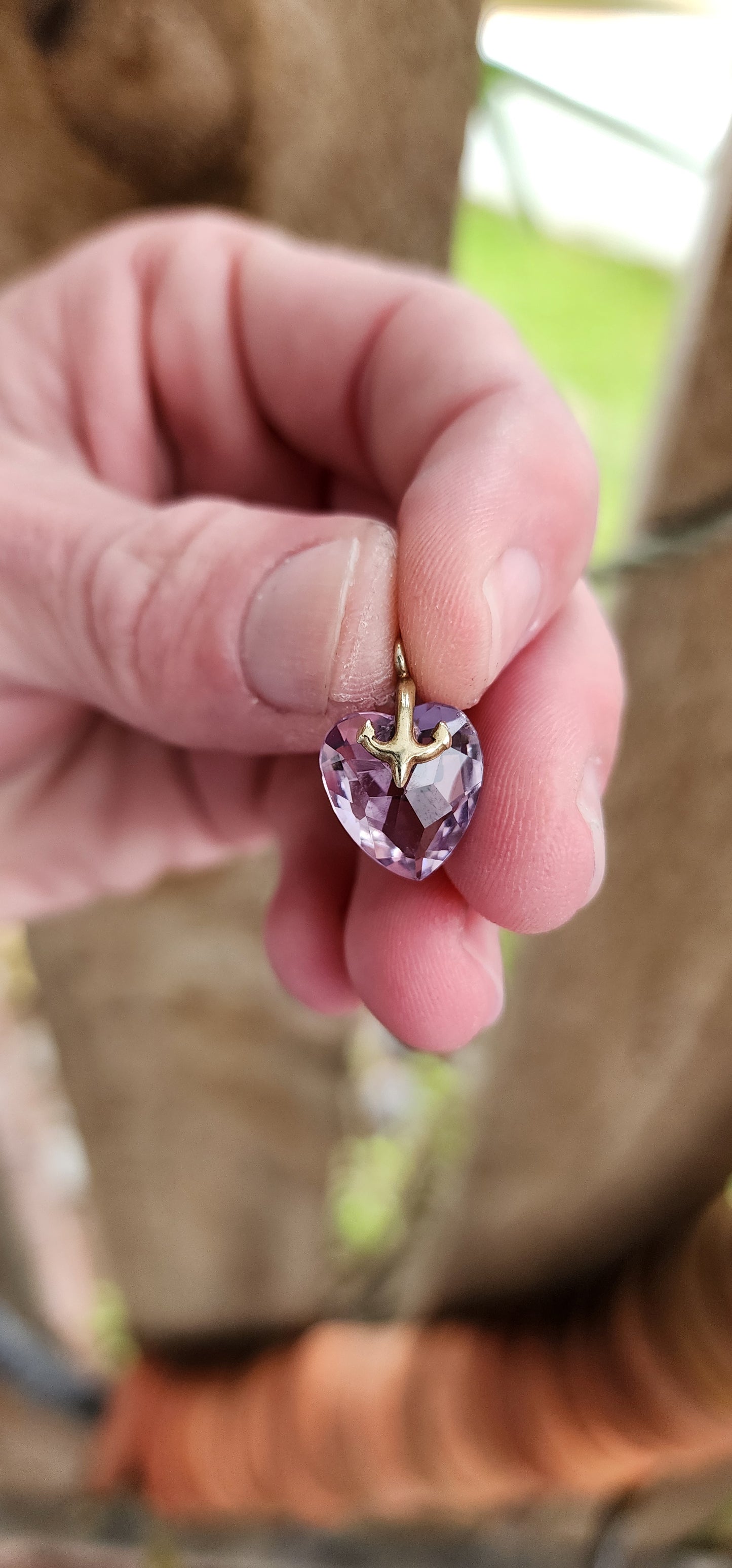 Victorian Sterling Silver with Gold gilt and Amethyst Holy Trinity Triad Cross-Anchor-Heart pendant/charm (Faith , Hope and Love).