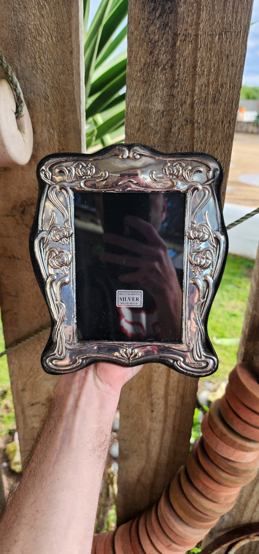 Marvelous and large sized Vintage Hallmark Silver Art Nouveau picture frame with original glass.