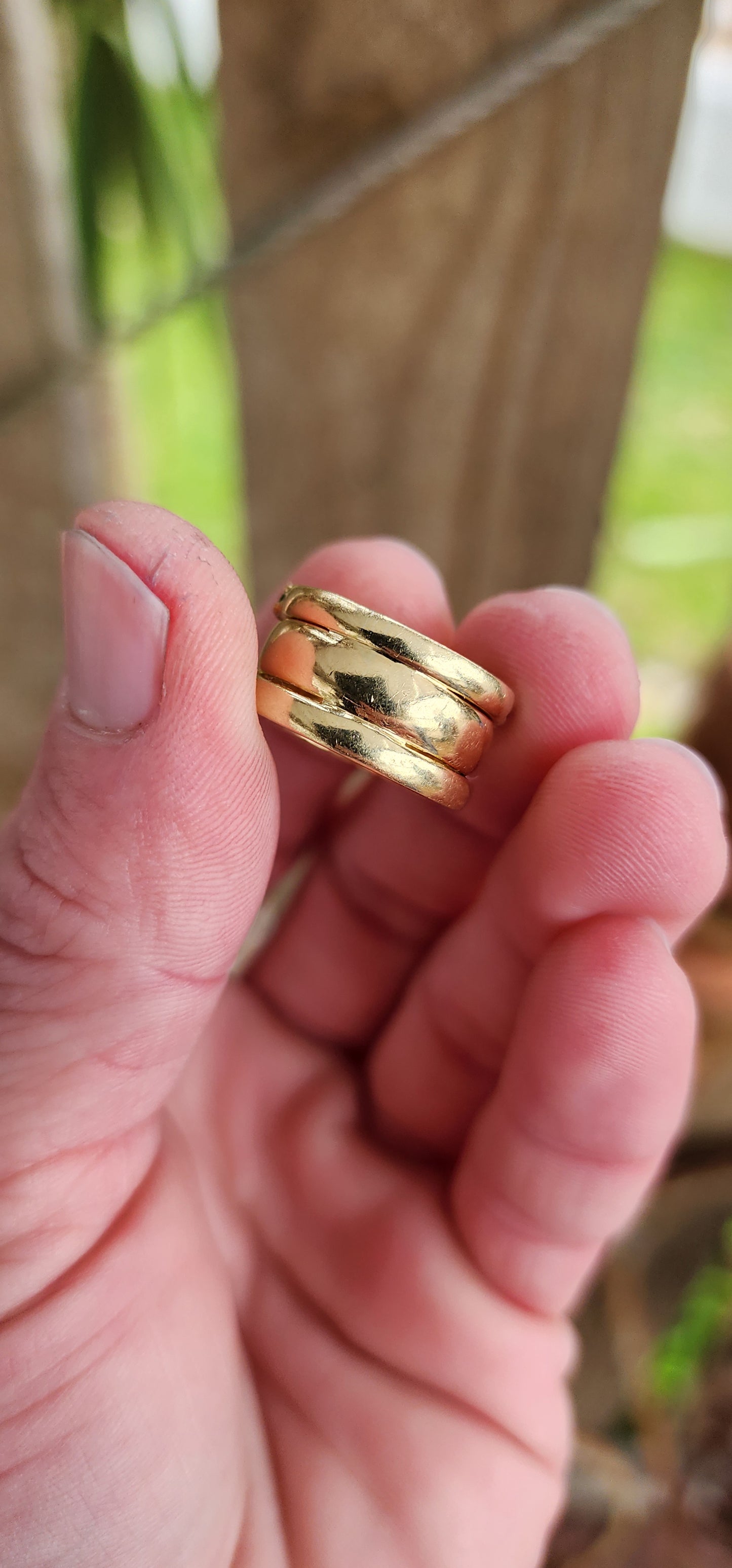 Exquisite and chunky Solid 18ct Yellow Gold and Diamond/Emeralds Studio/Artisan made 3 piece ring set.