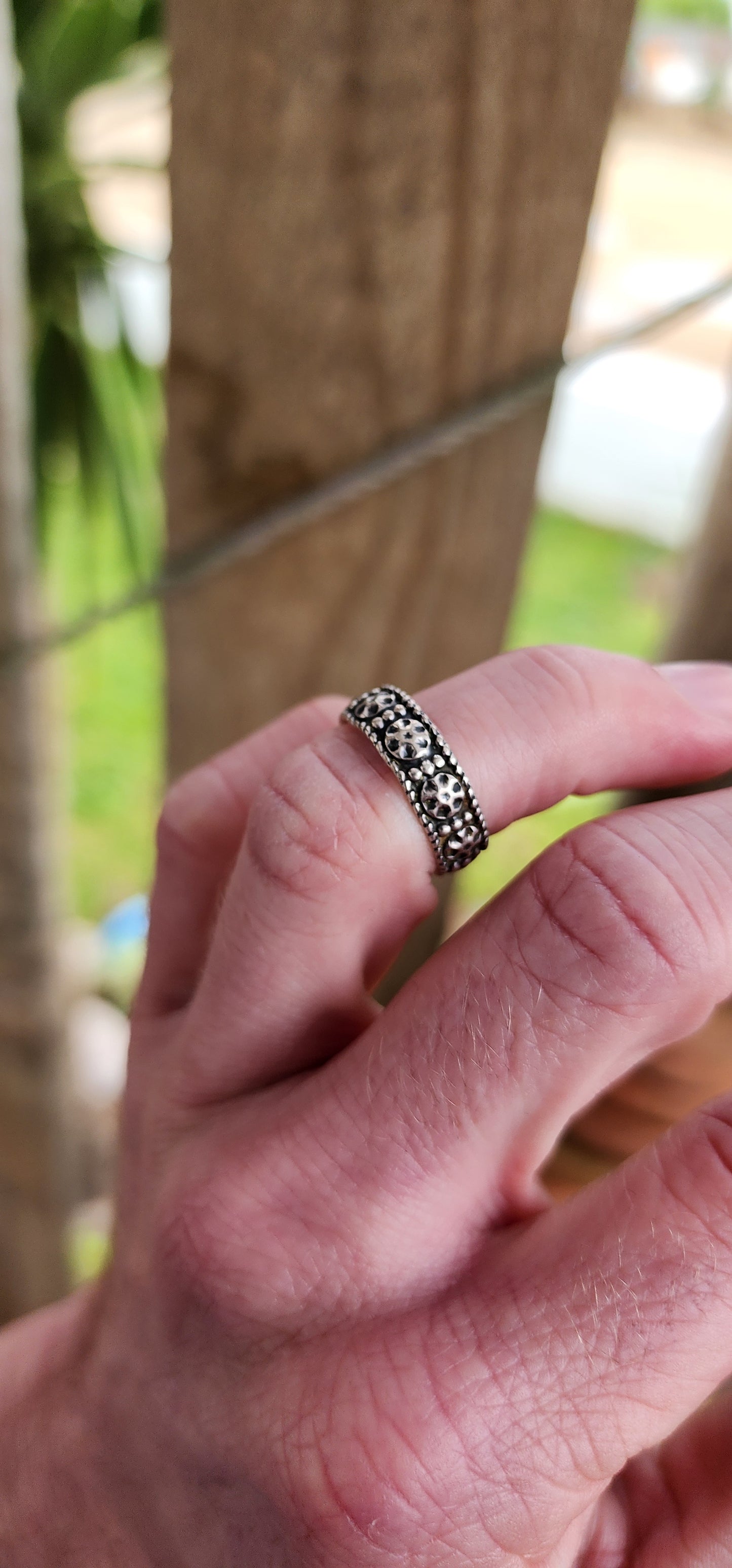 Vintage Sterling Silver stacking ring - ornately embosses with flowers and milgrain detailing.Wear it alone or stack with some of your other rings.