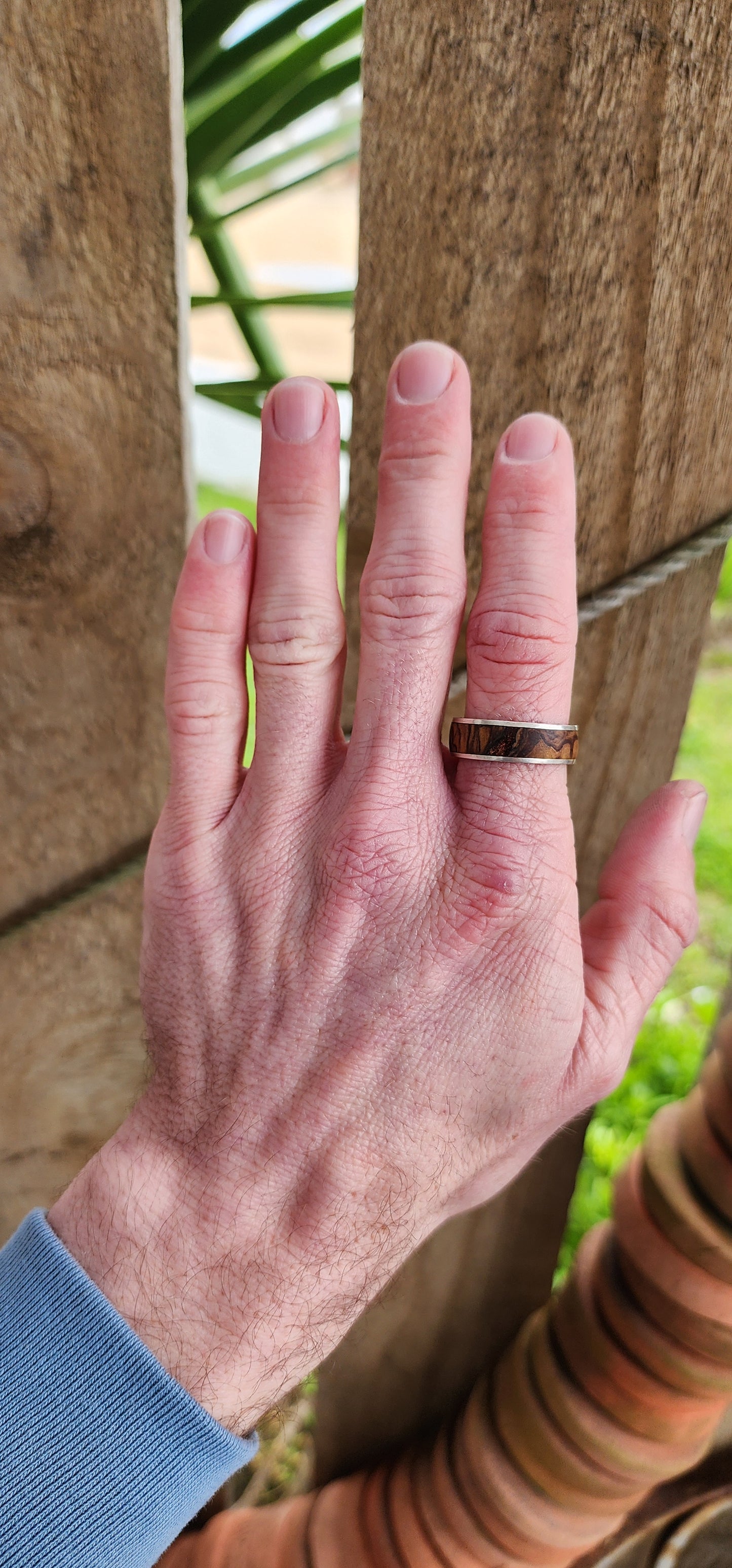 Custom Artisan made Mens Sterling Silver and Zebrawood inlay wedding band.