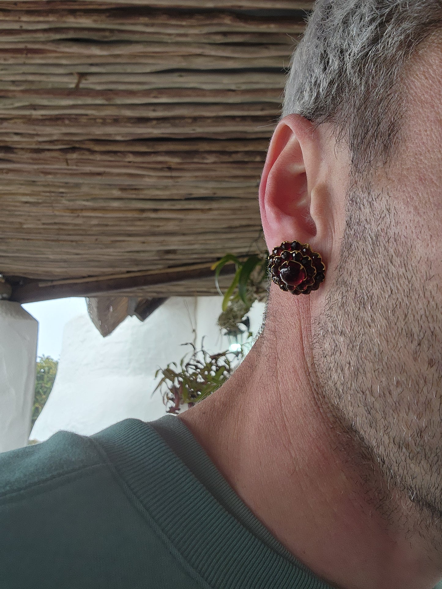 Generous in size pair of Antique Edwardian circa 1915 Bohemian Czech Garnet Screwback blossom earrings.