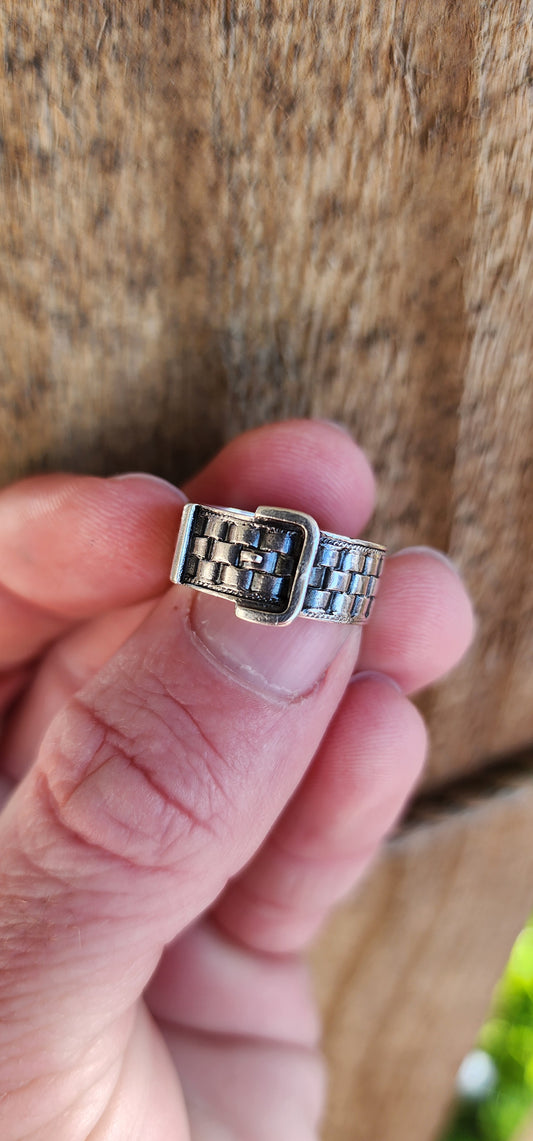 Rare Antique Victorian Hallmakred Sterling Silver novely buckle ring.