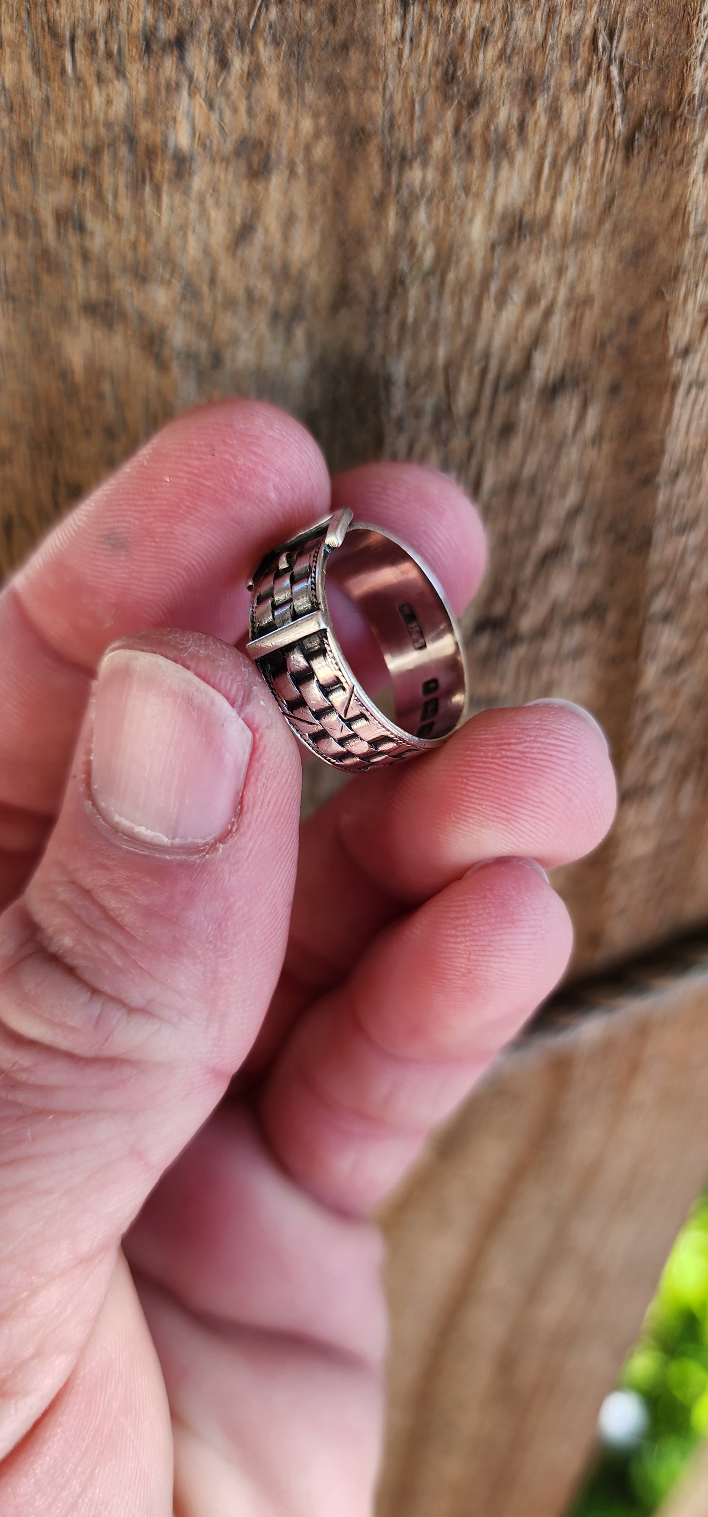 Rare Antique Victorian Hallmakred Sterling Silver novely buckle ring.