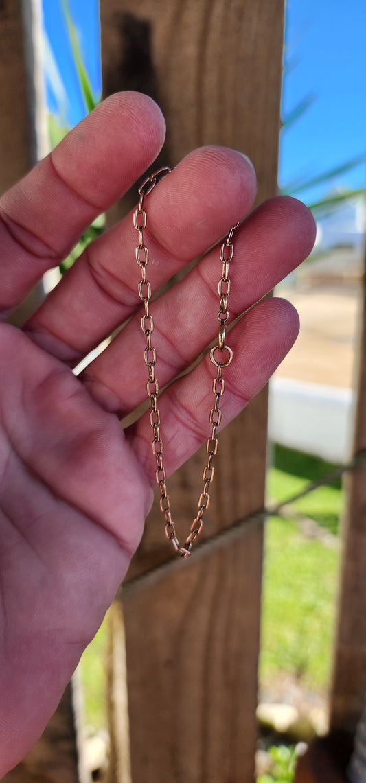 Vintage Hallmarked 9ct Rose Gold extra length Oval Iron Cable links bracelet.