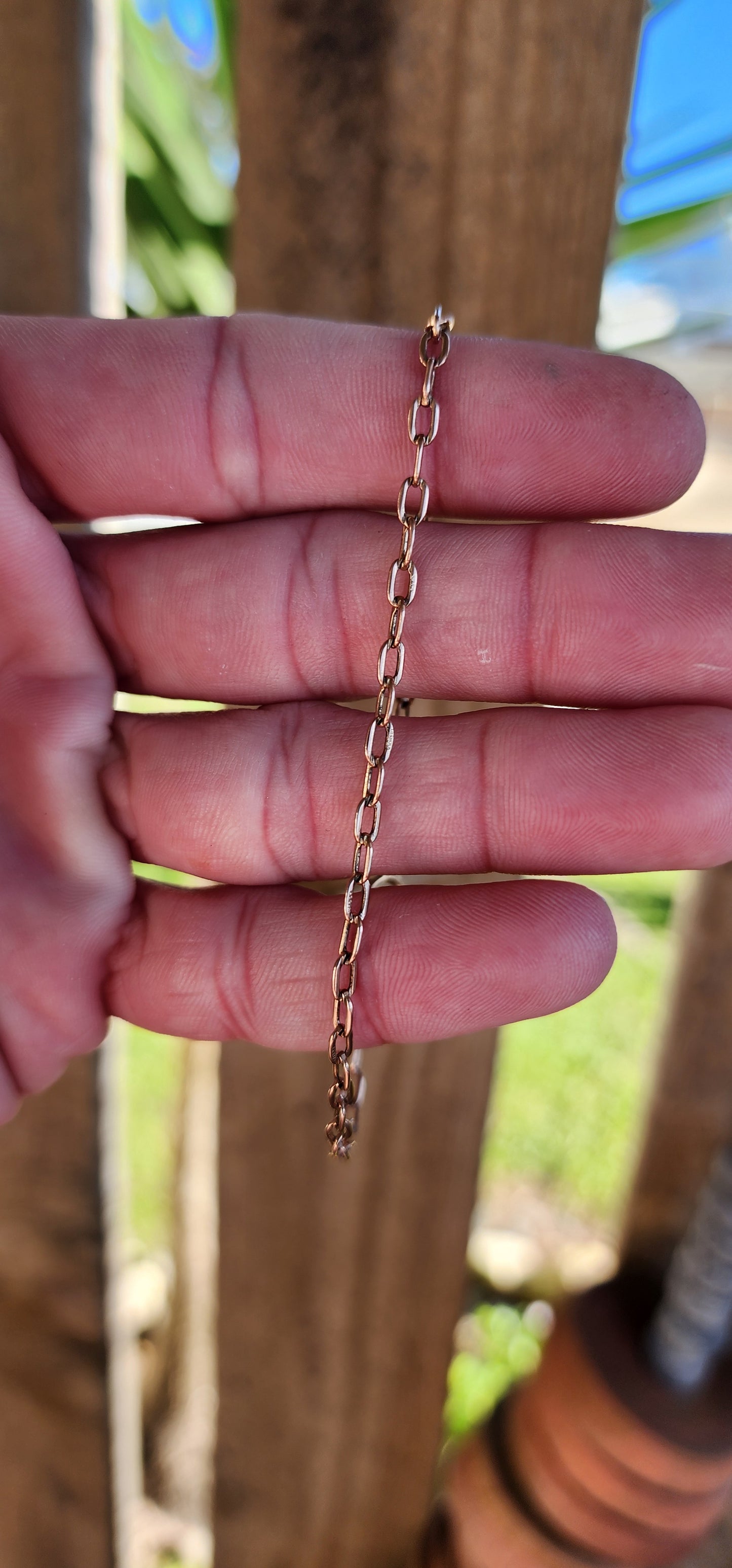 Vintage Hallmarked 9ct Rose Gold extra length Oval Iron Cable links bracelet.