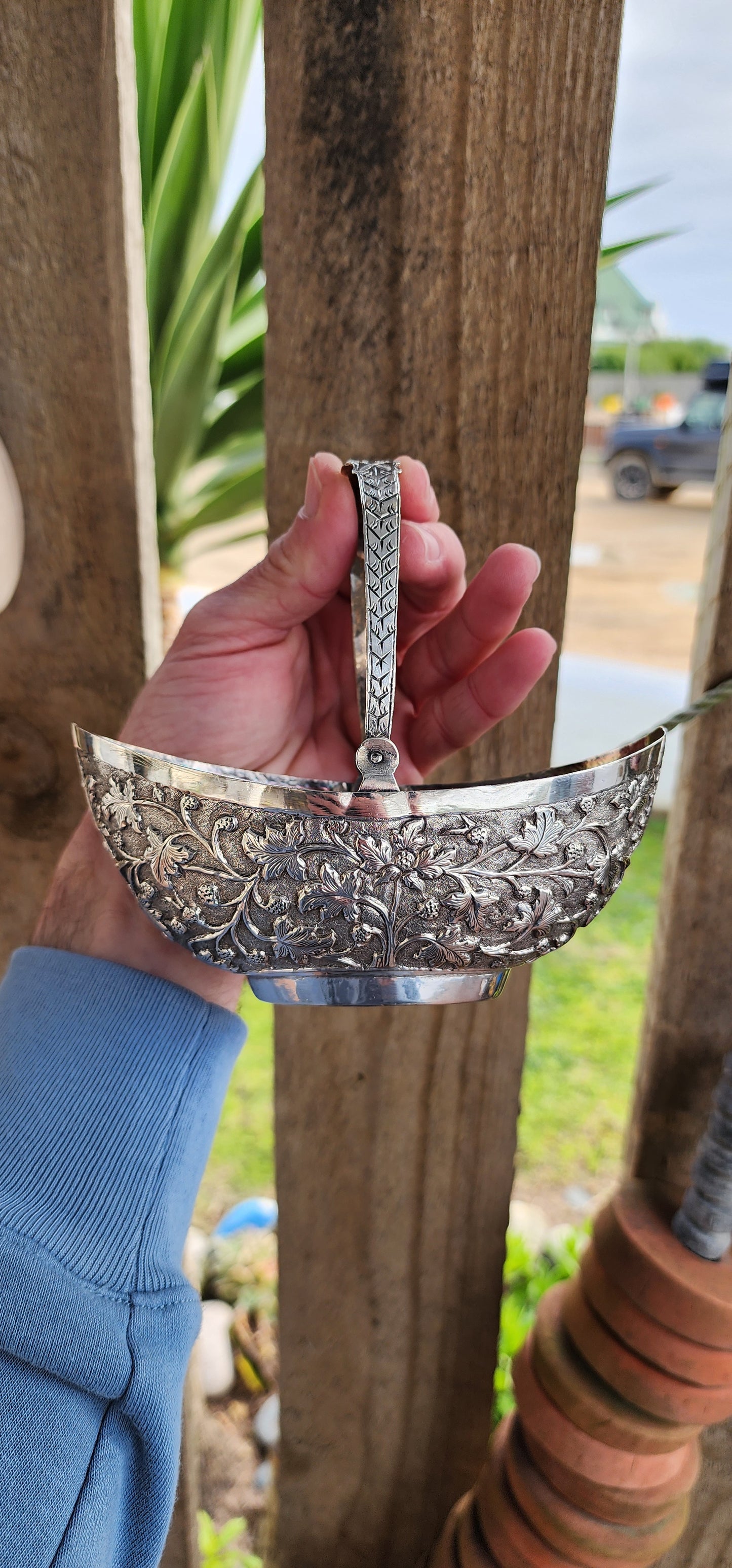 Early Victorian Sterling Silver swing handle sugar basket or Sucrier.