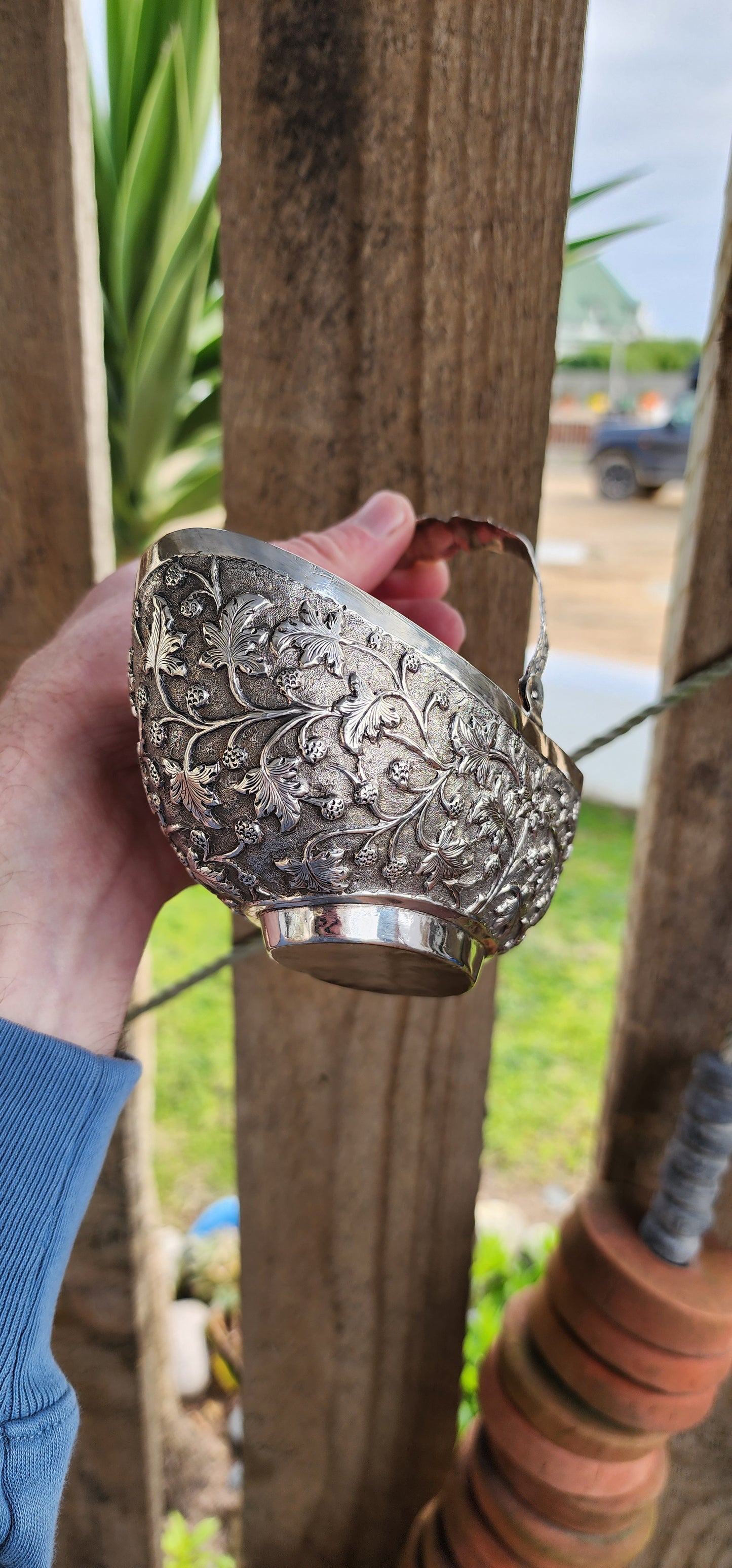 Early Victorian Sterling Silver swing handle sugar basket or Sucrier.