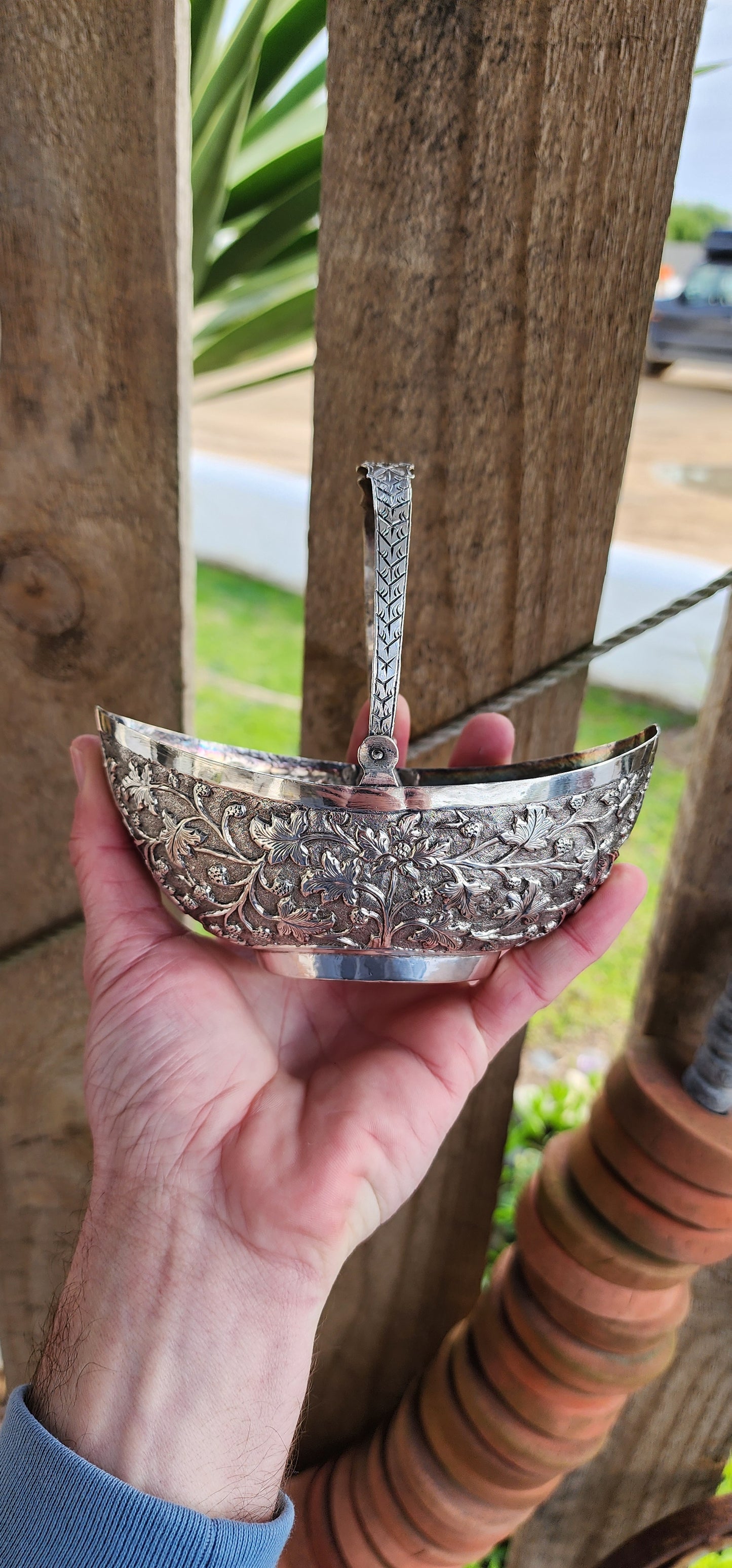 Early Victorian Sterling Silver swing handle sugar basket or Sucrier.