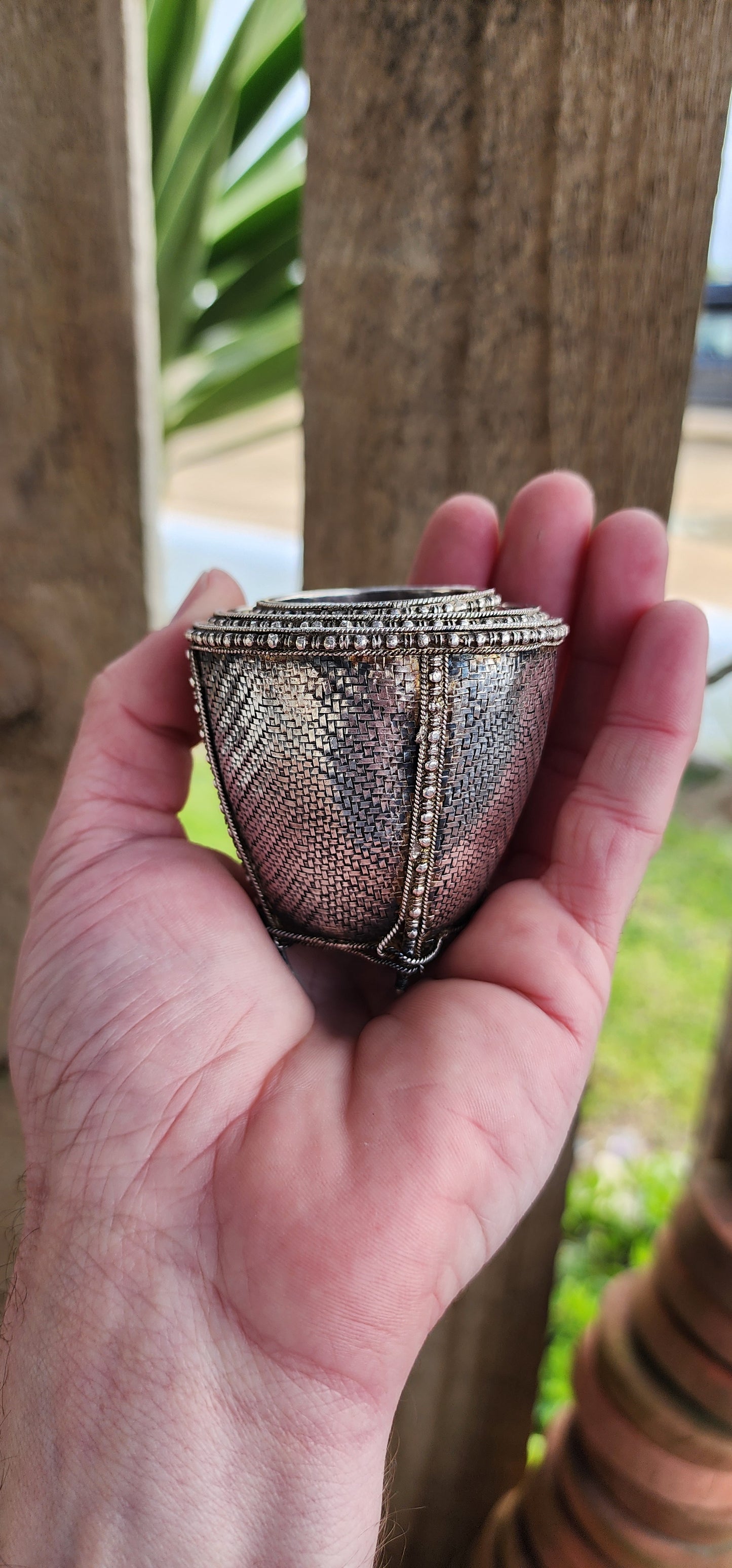 Rare pair of 4 miniature Sterling Silver Burmese woven nesting baskets - Completely made by hand! Quite weighty !