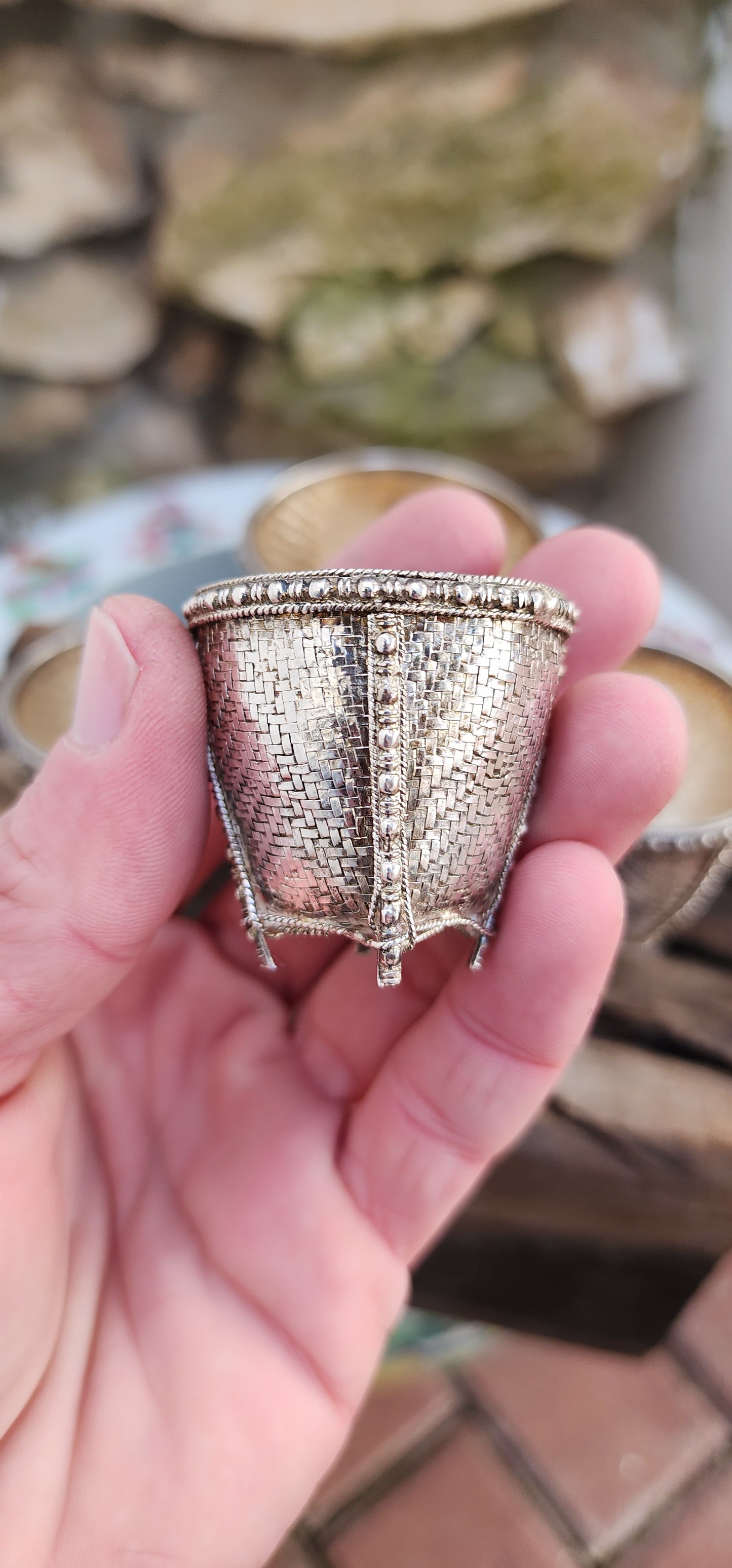 Rare pair of 4 miniature Sterling Silver Burmese woven nesting baskets - Completely made by hand! Quite weighty !