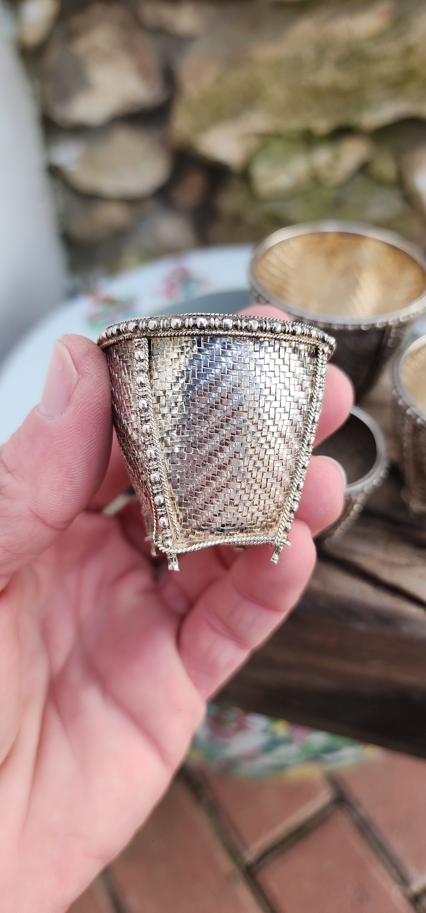 Rare pair of 4 miniature Sterling Silver Burmese woven nesting baskets - Completely made by hand! Quite weighty !